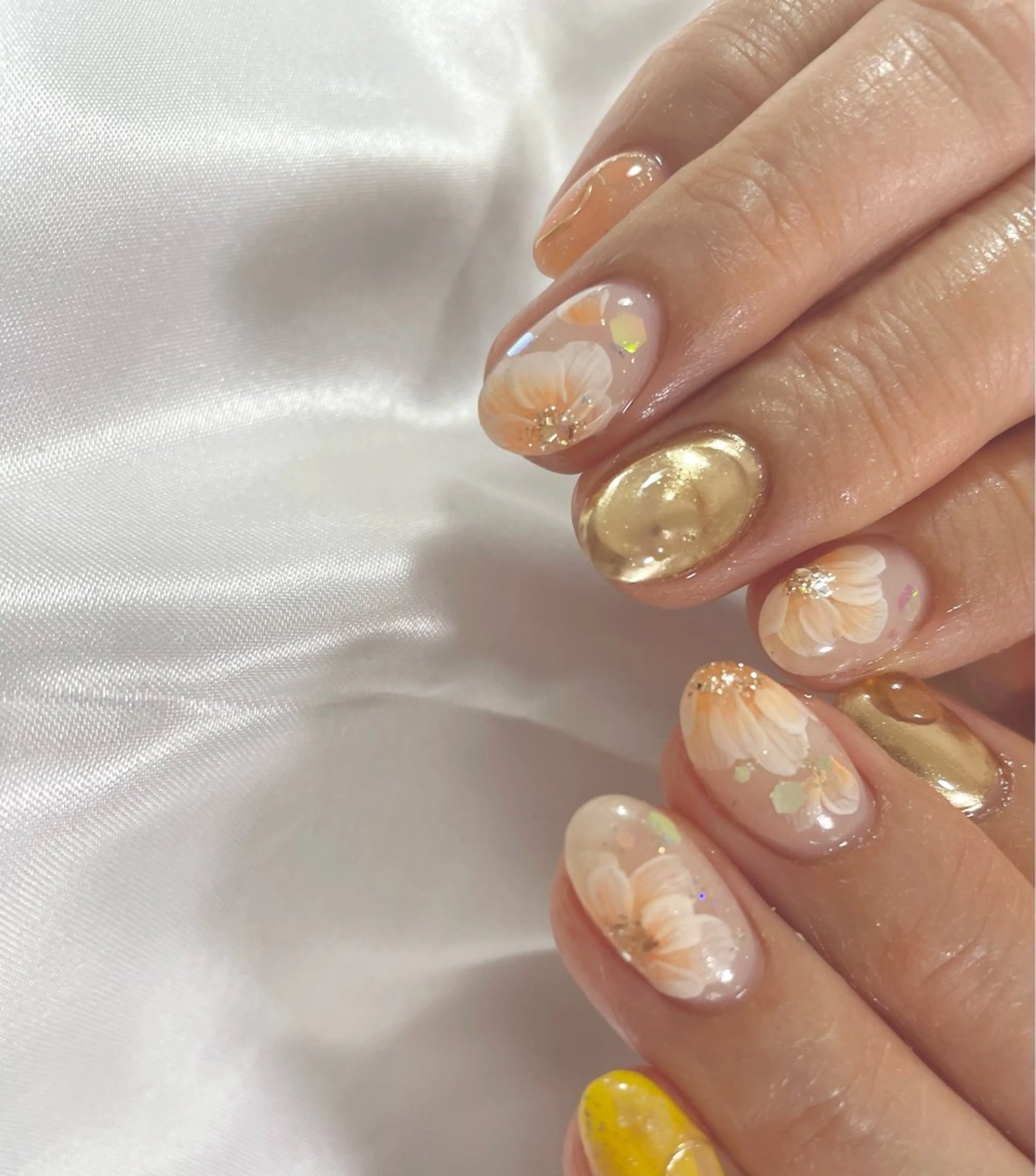 ネイル アートネイル フラワーネイル オレンジ ハンドネイル 宮當 絵里果のネイルデザイン