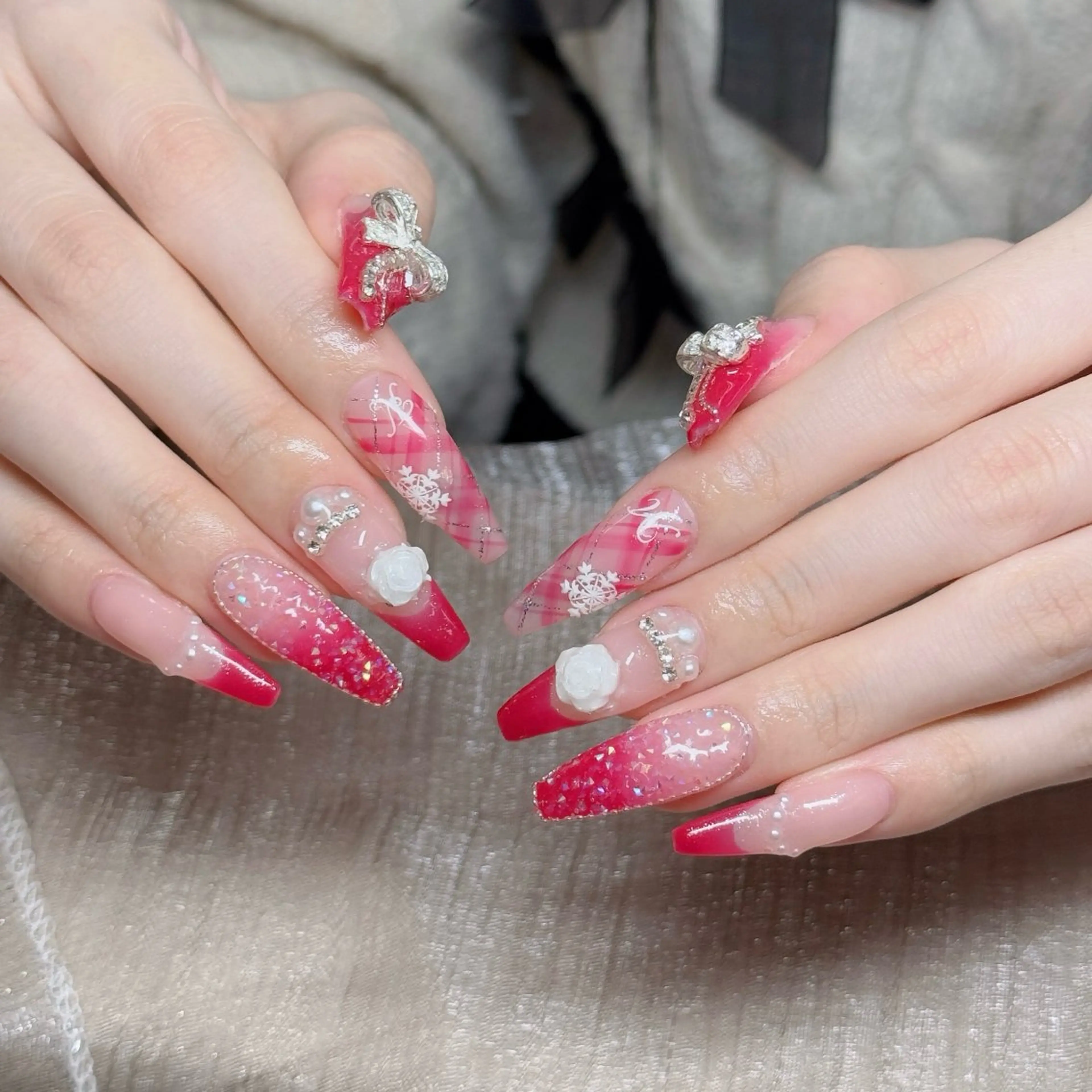 ネイル ロングネイル マグネットネイル リボン 夏ネイル スーパーロングネイル ハンドネイル Hani nailsalonのネイルデザイン
