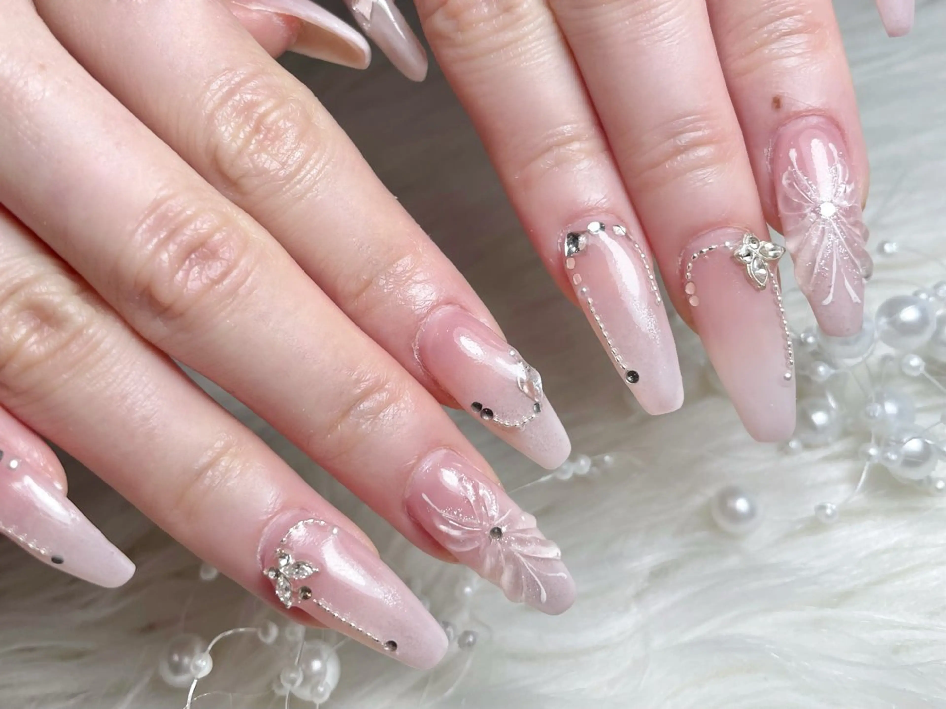 ネイル 韓国ネイル ロングネイル ワンホンネイル ハンドネイル ゆりか ジョアアンジェ福島のネイルデザイン