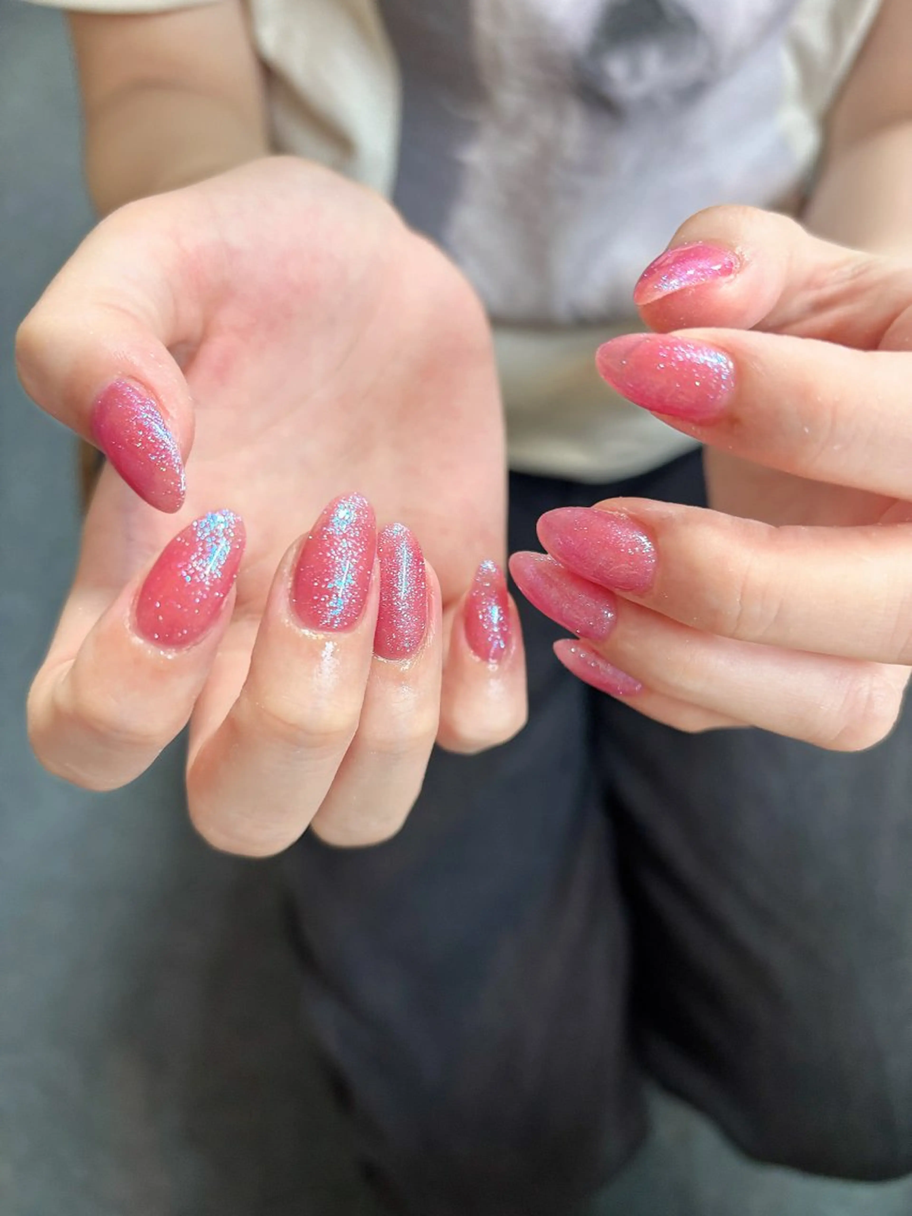 ネイル ブルー フラッシュネイル キラキラネイル ラメ(グリッター) ワンカラーネイル ハンドネイル ハンドケア 🎀NAIL🎀 AI🪄︎︎◝✩のネイルデザイン