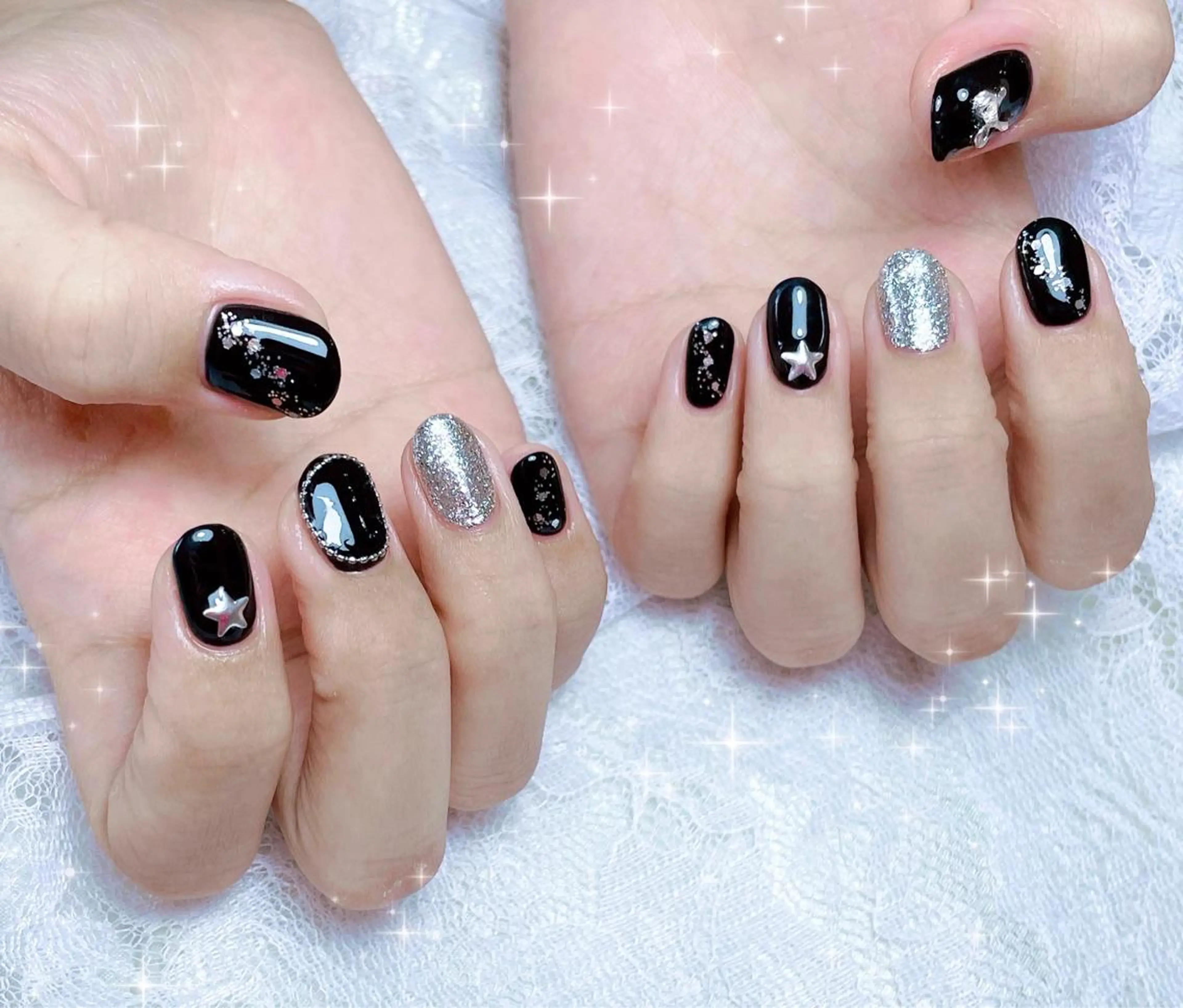 ネイル シルバー ハンドネイル FLARE NAIL フレアネイルのネイルデザイン