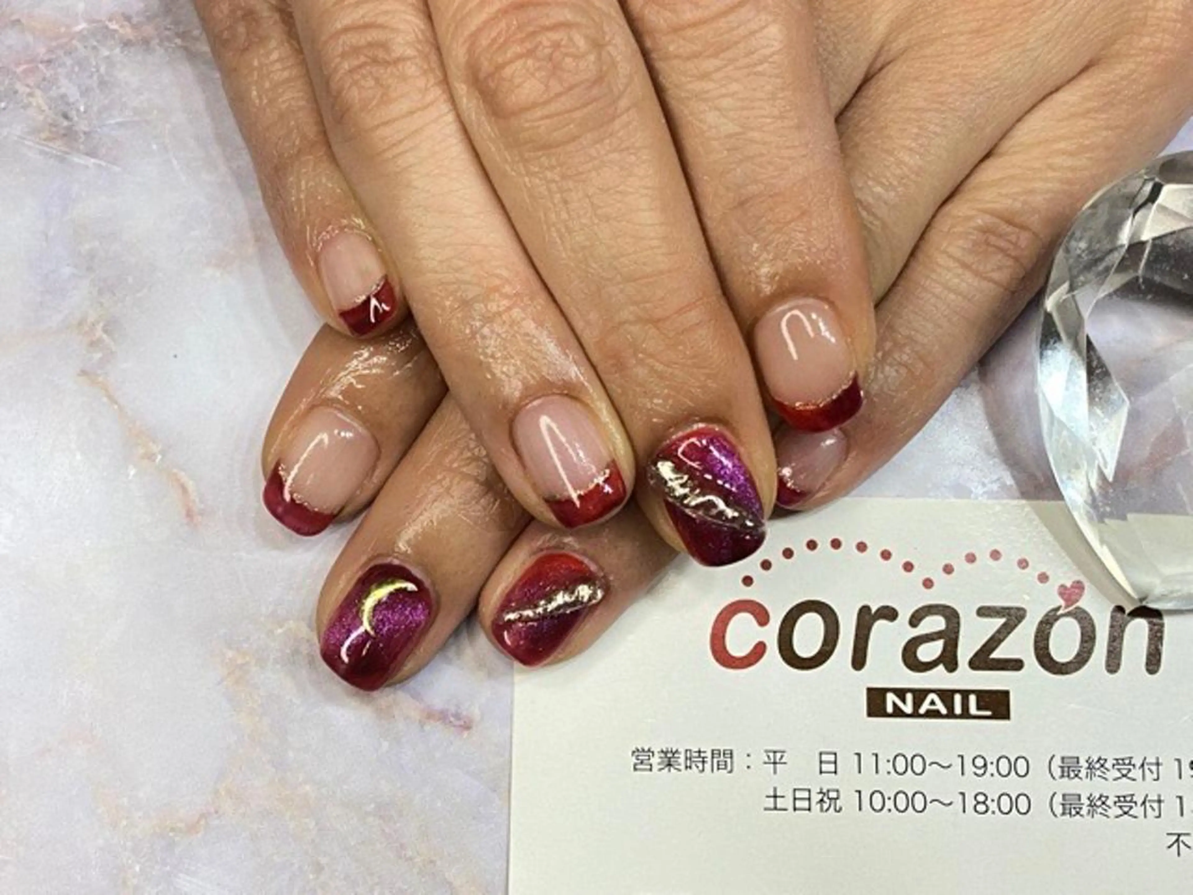 ネイル フレンチネイル ジェルネイル マグネットネイル ワンカラーネイル パープル corazon所属・ネイリスト aicoのネイルデザイン