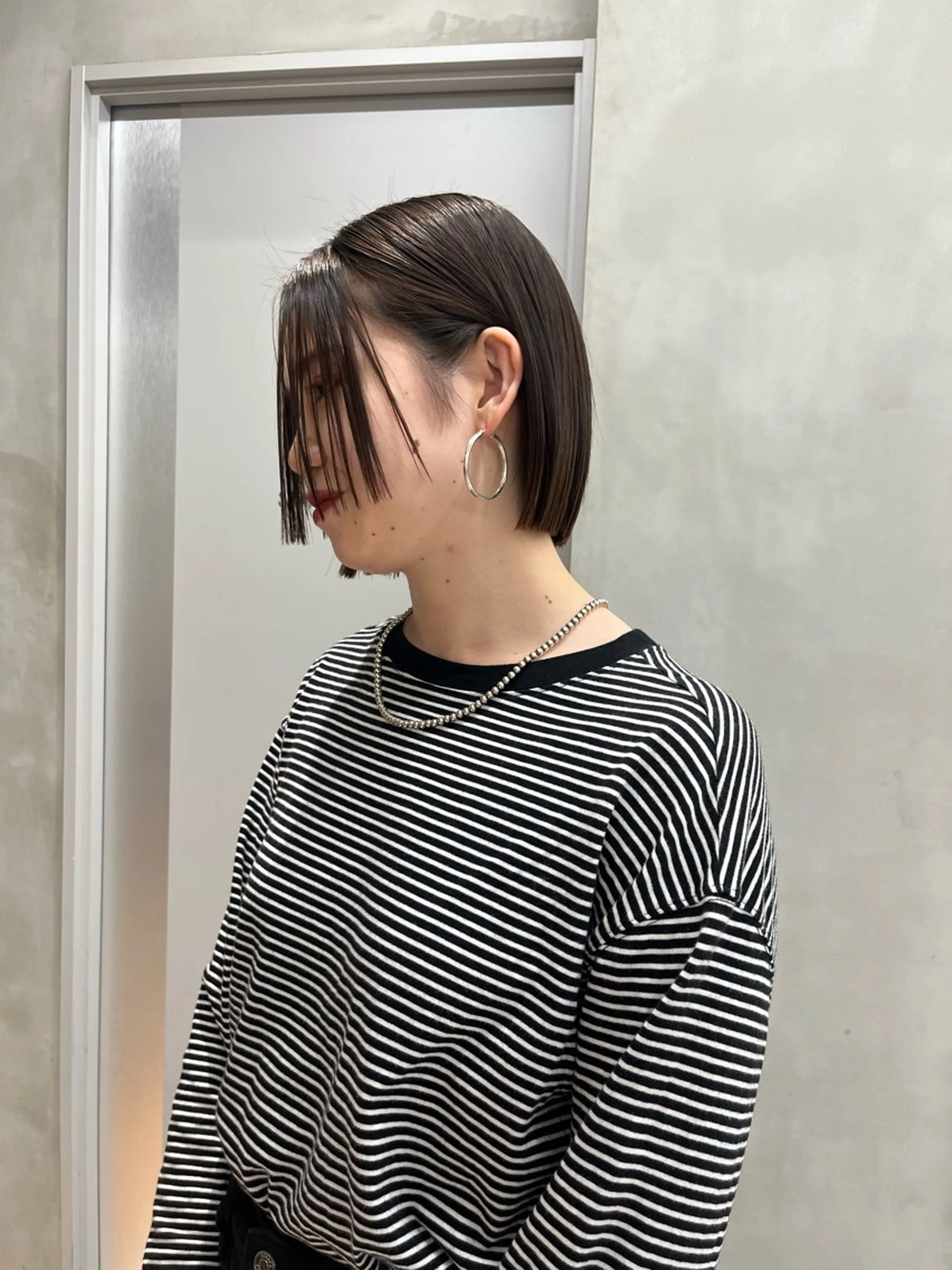 ミディアム カラー カット 縮毛矯正 トリートメント 韓国ボブ&顔まわり レイヤー♡TOMOEのヘアスタイル