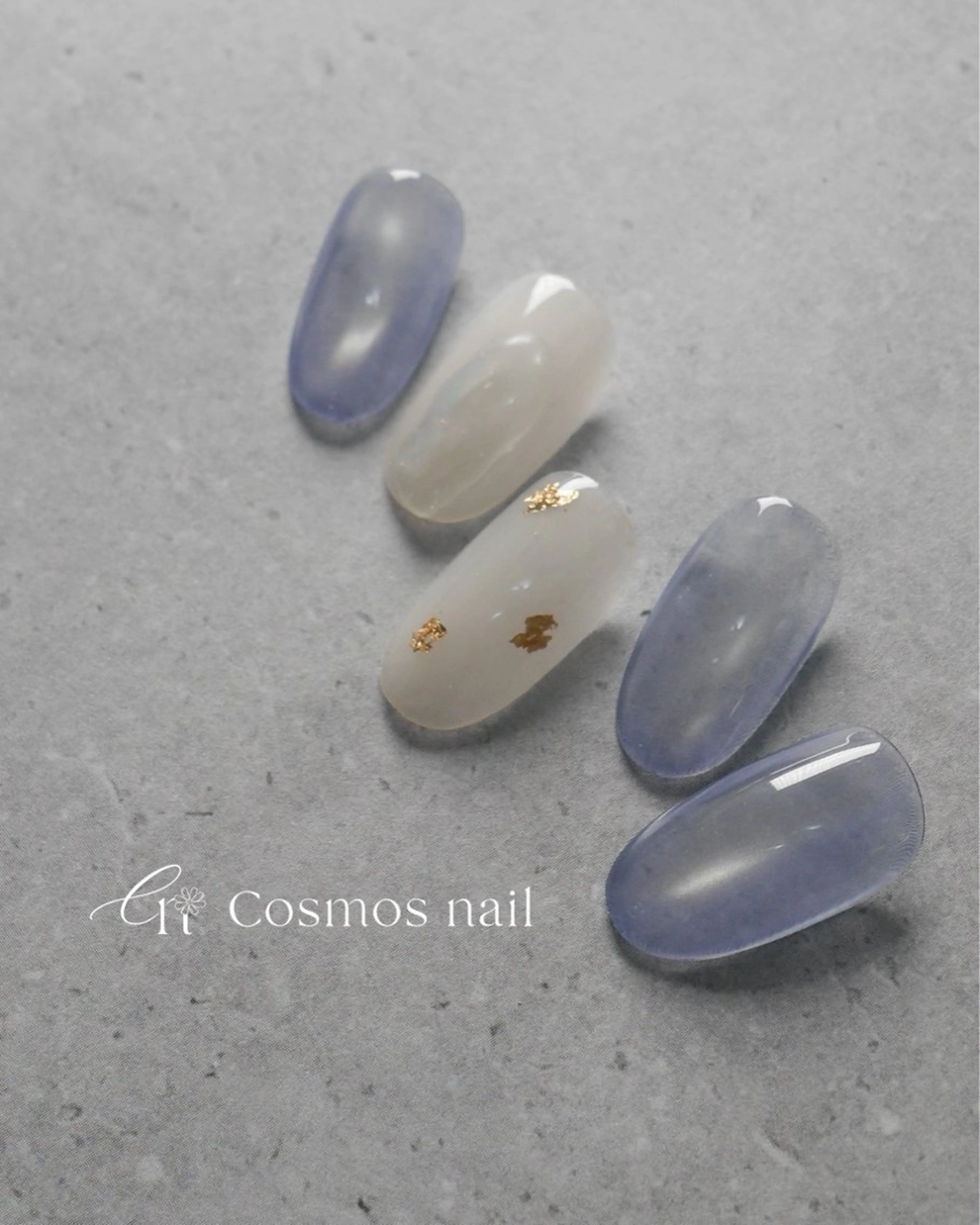 ネイル アートネイル ブルー シンプルネイル ハンドネイル cosmosnail /自爪に優しいネイルのネイルデザイン