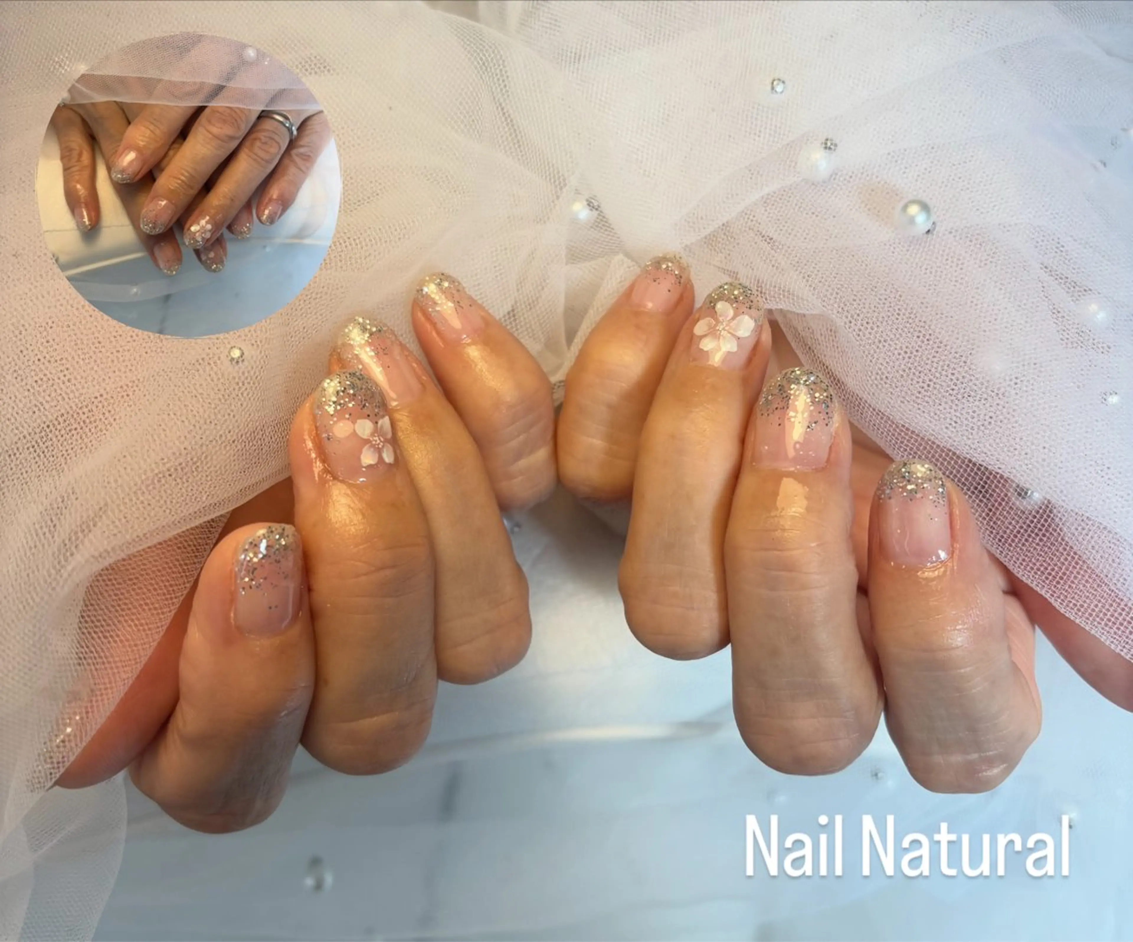 ネイル フラッシュネイル フットネイル フレンチネイル ジェルネイル ガラスフレンチ ハンドネイル Nail salon Natulalのネイルデザイン