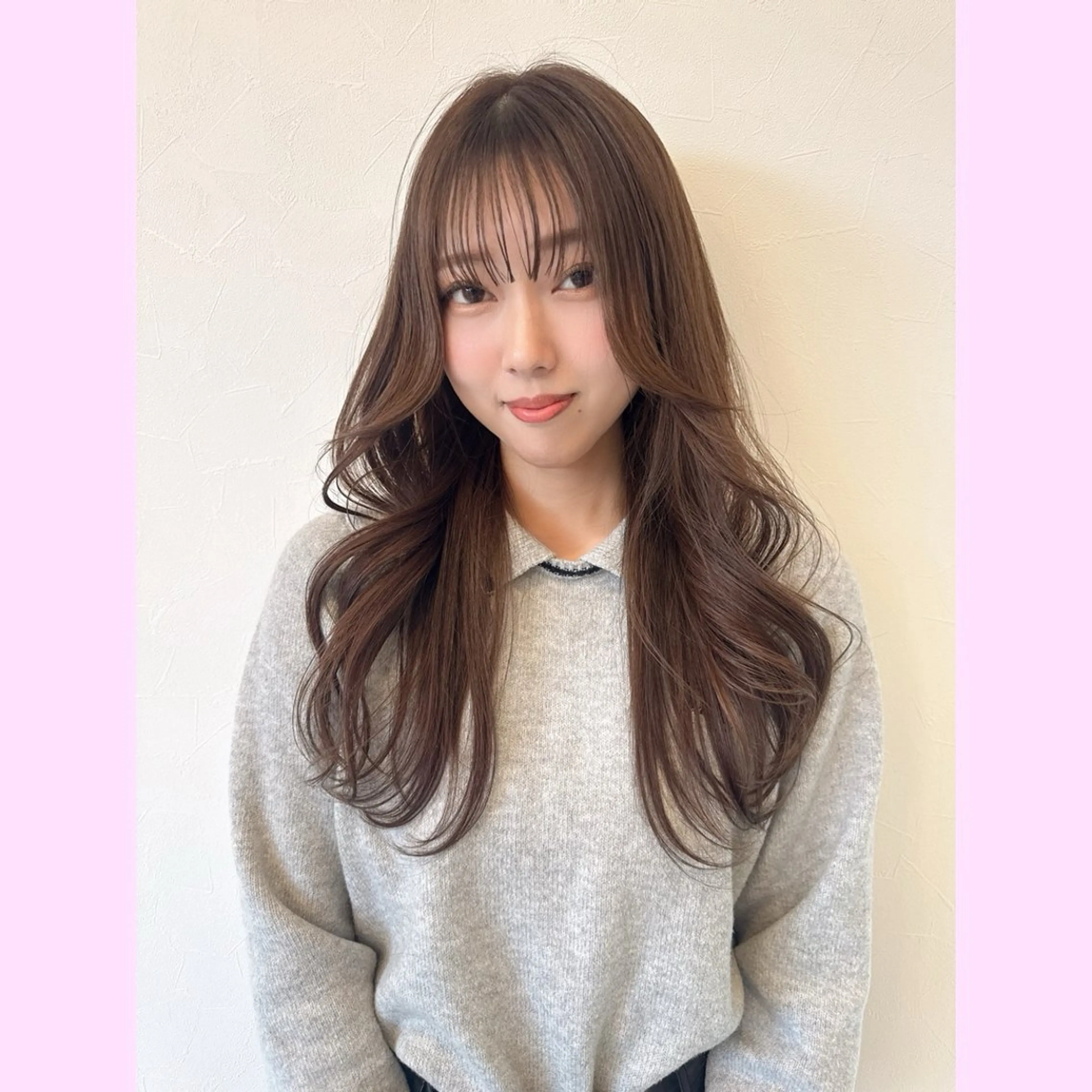 ロング ロングレイヤー くびれヘア 顔まわりレイヤー 顔周りカット 髪質改善 岐阜グレージュカラー 韓国ヘアLinaのヘアスタイル