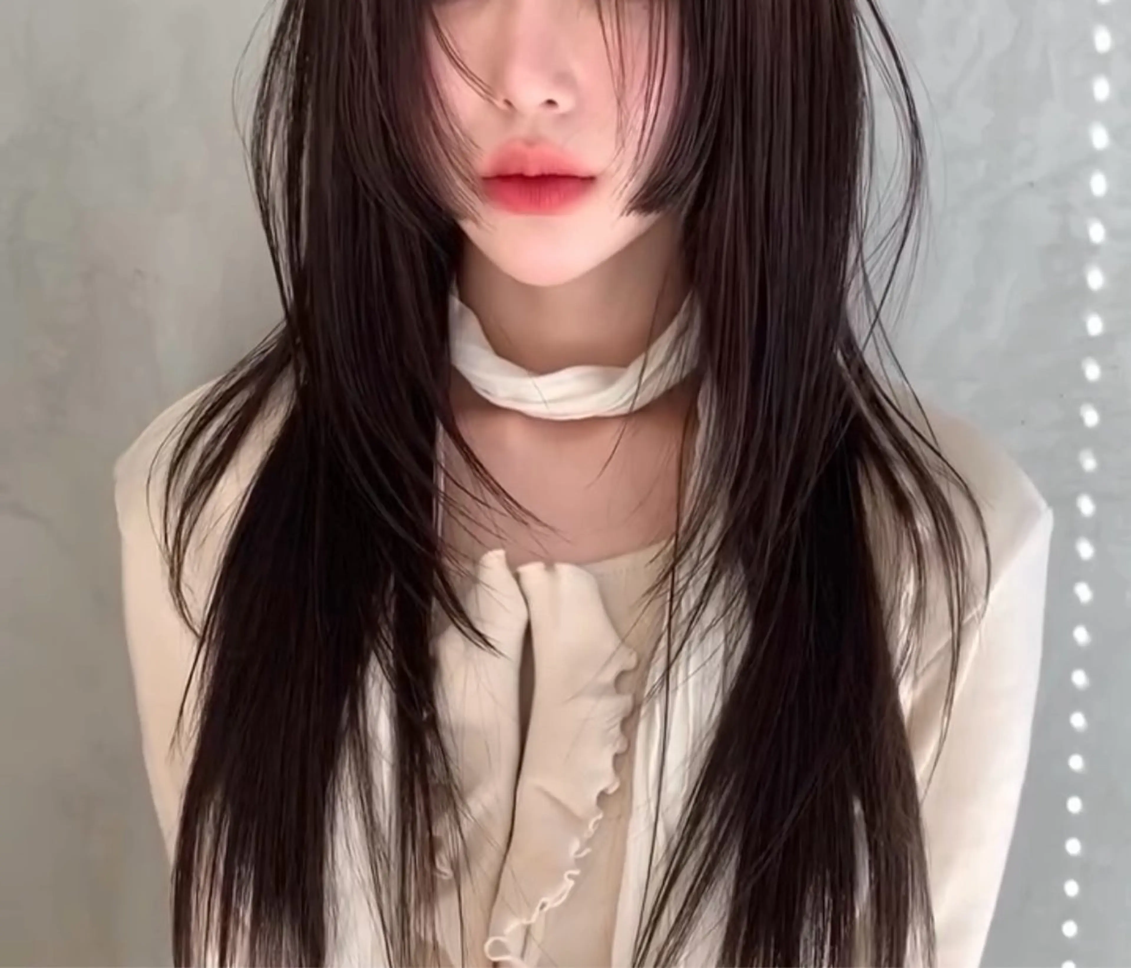 ロング ハッシュカット ハイレイヤー 姫カット 韓国風ヘア レイヤーカット TIECHEL所属・韓国ナチュラル・ ベージュ/落合夏希のヘアスタイル