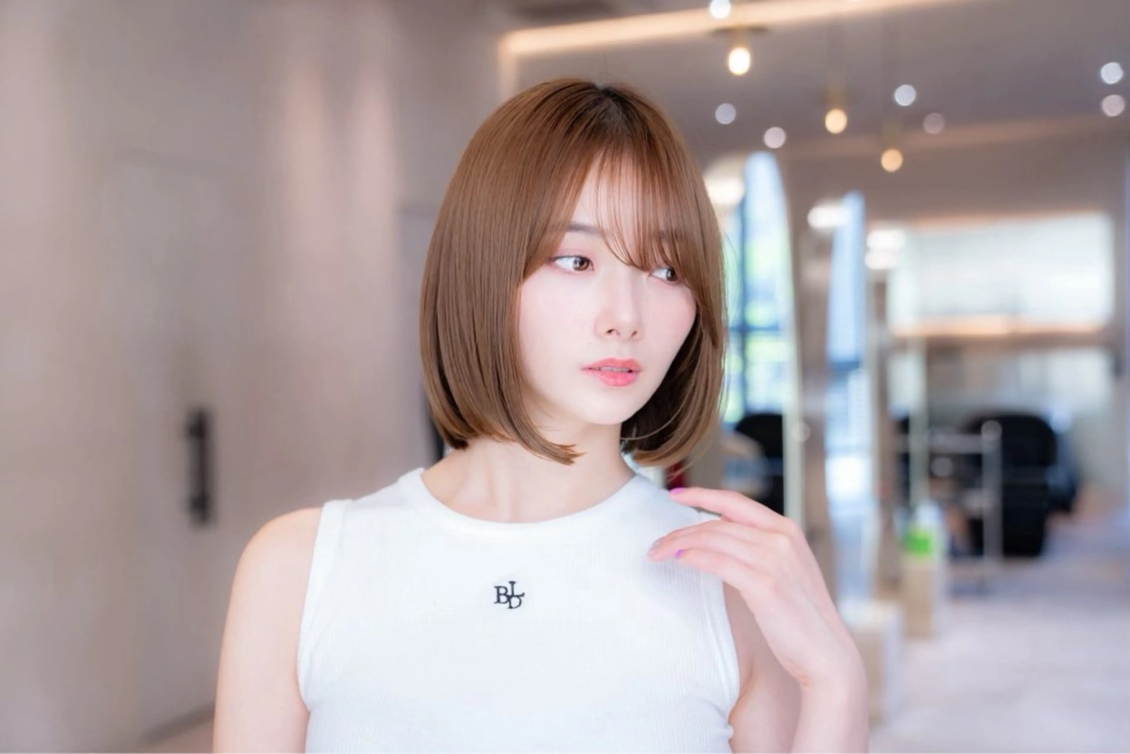 ミディアム カット ヘアカラー トリートメント 渋谷／タッセルボブ ／顔周り/加邊凌也のヘアスタイル