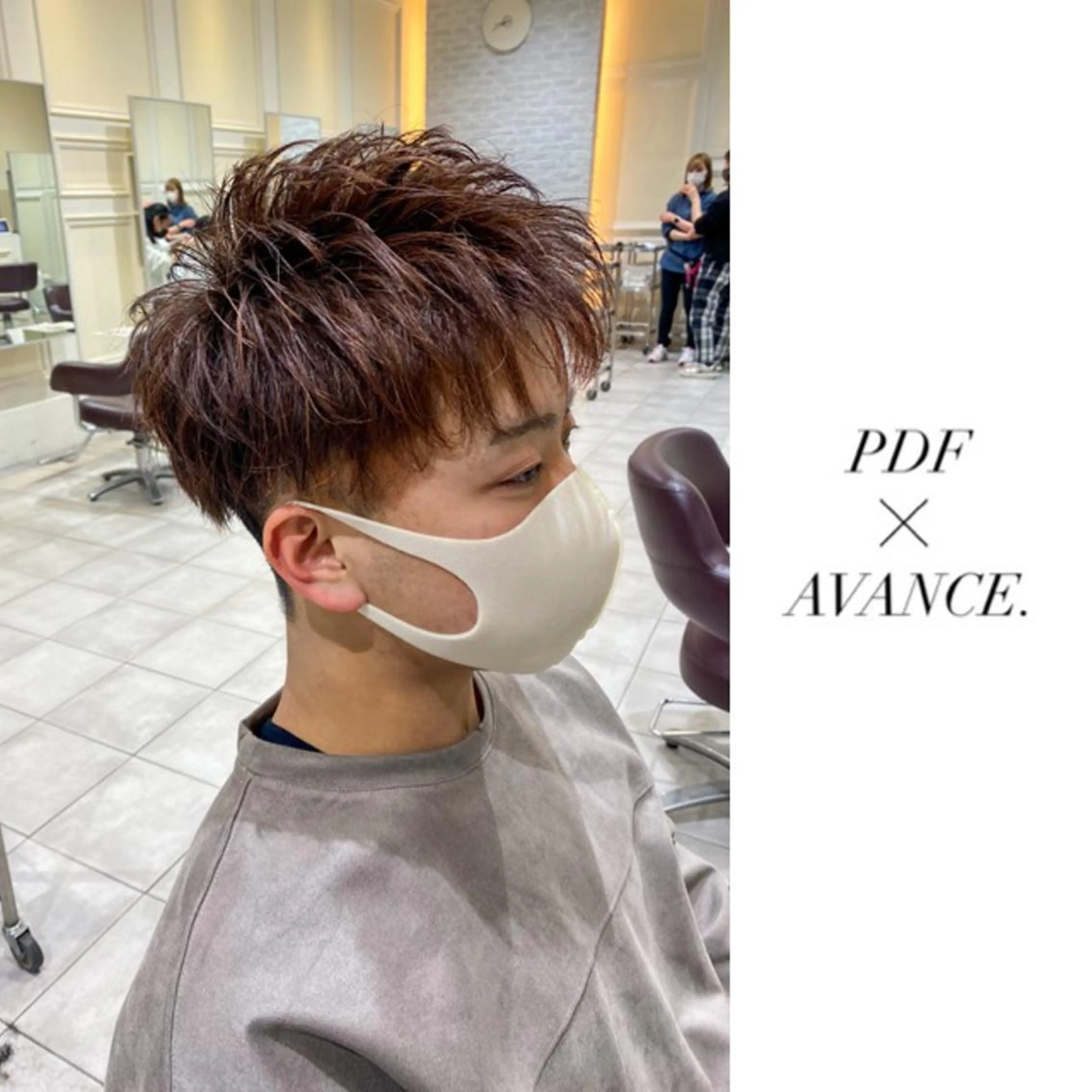 ショート カラー パーマ メンズ マッシュ ツーブロック 刈り上げ ブラウンカラー AVANCE.難波 店長 松元のヘアスタイル