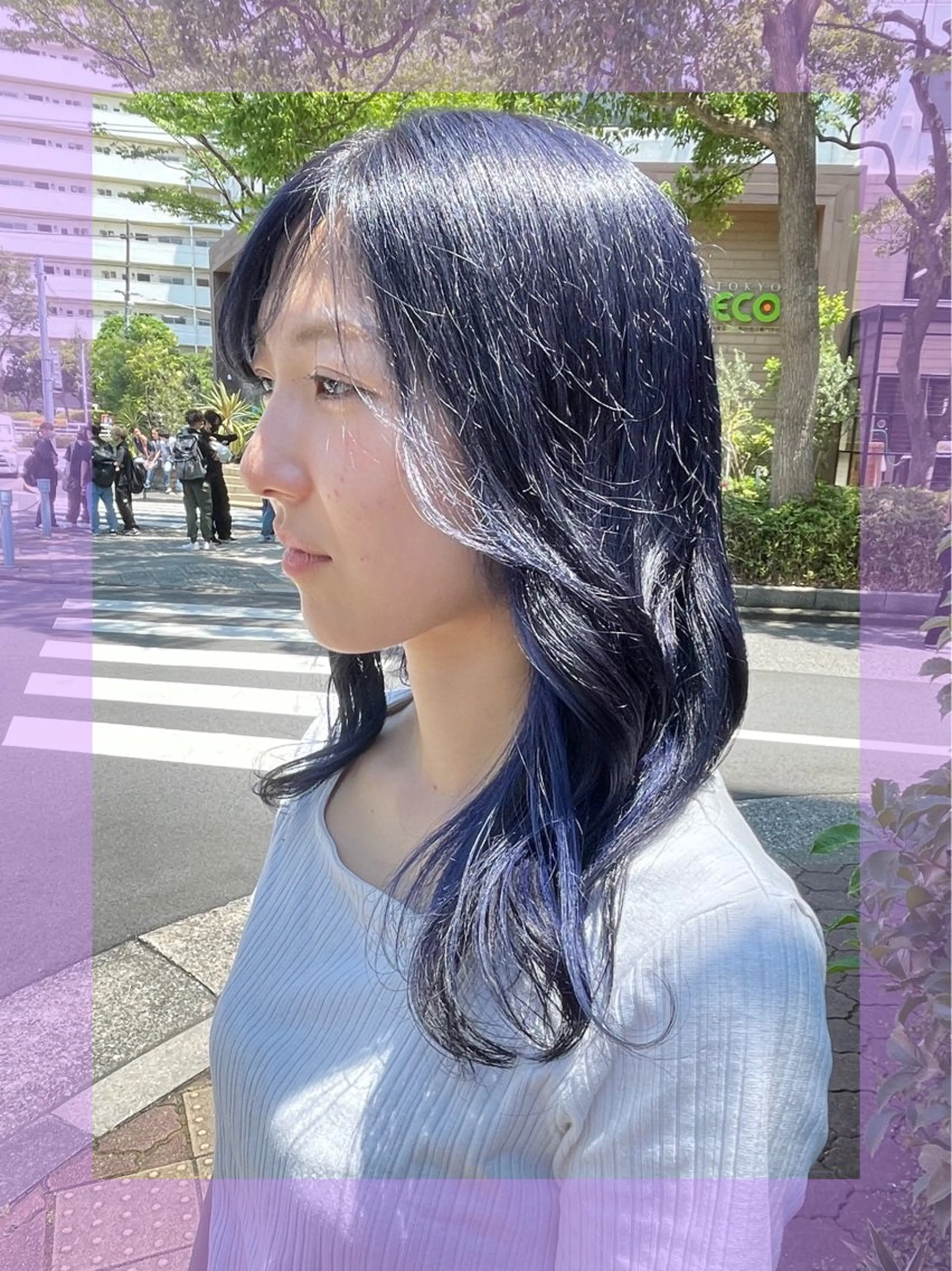ロング カラー ヘアアレンジ ブリーチ ブルーカラー ネイビーカラー 🦄ブリーチ💜エク ステ💜MIU🦄のヘアスタイル