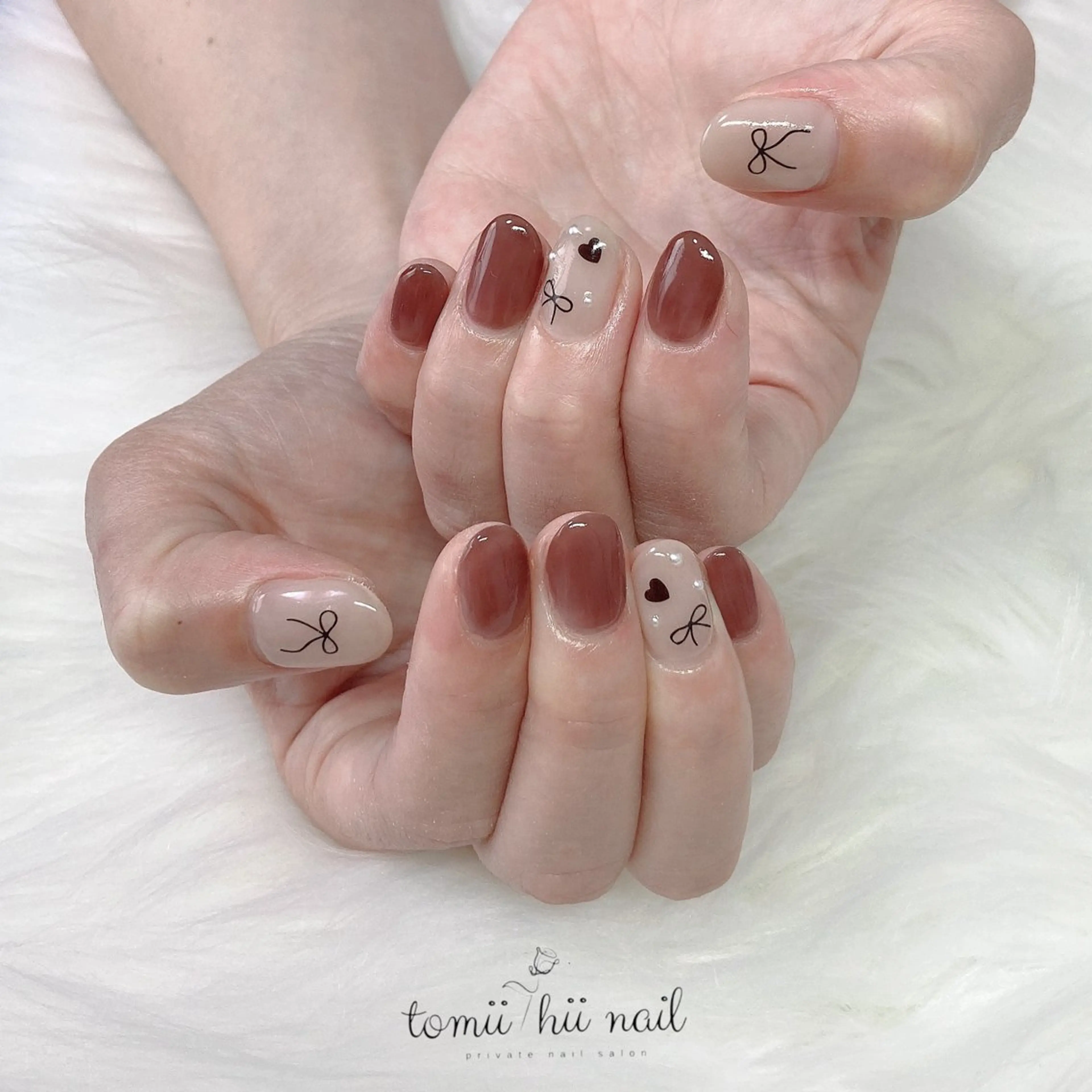 ネイル ハート リボン ハンドネイル tomii-hii -nailのネイルデザイン