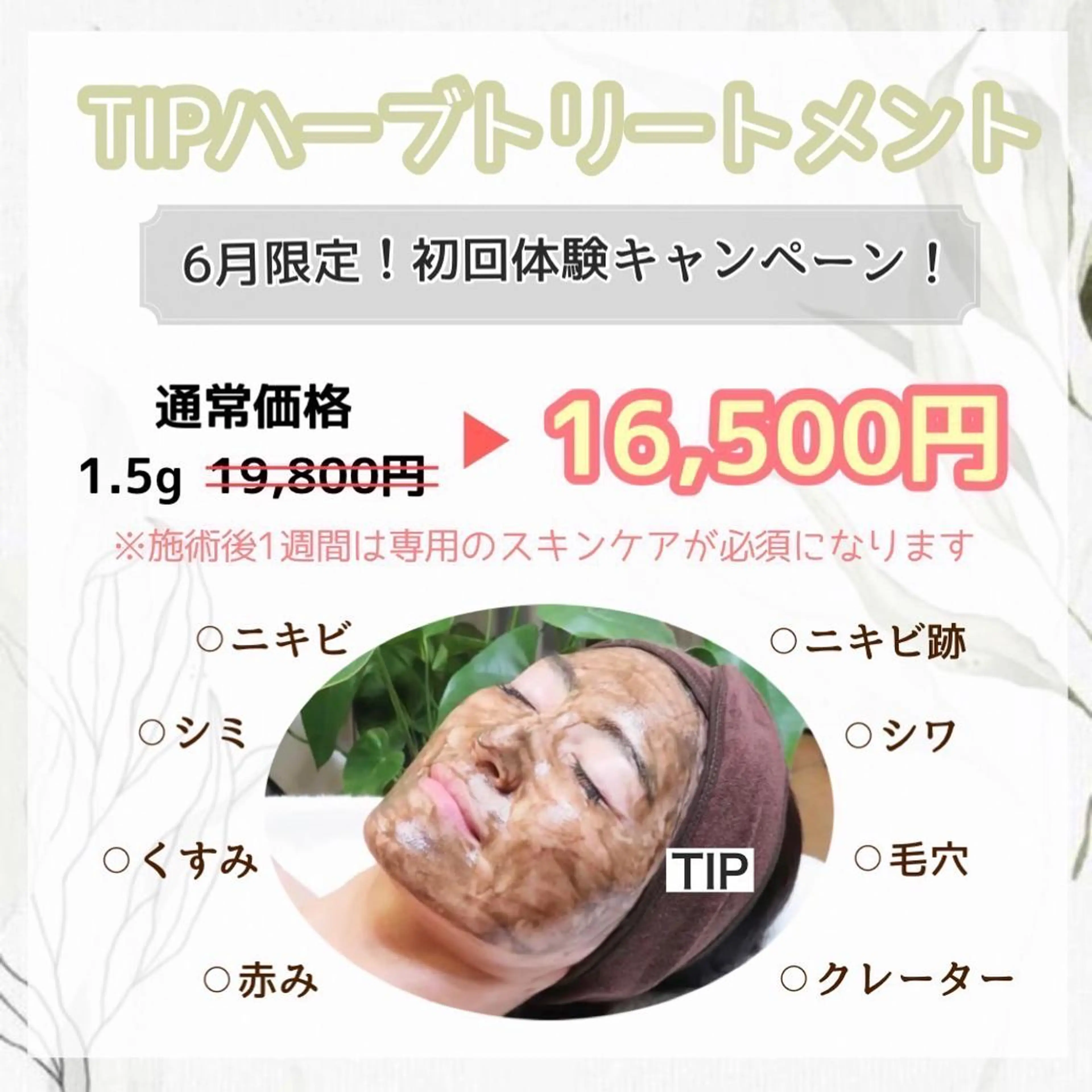 TIPハーブピーリング🌿1.5g初回体験割引🌼ニキビ、ニキビ跡、毛穴改善🔥（60分）の写真