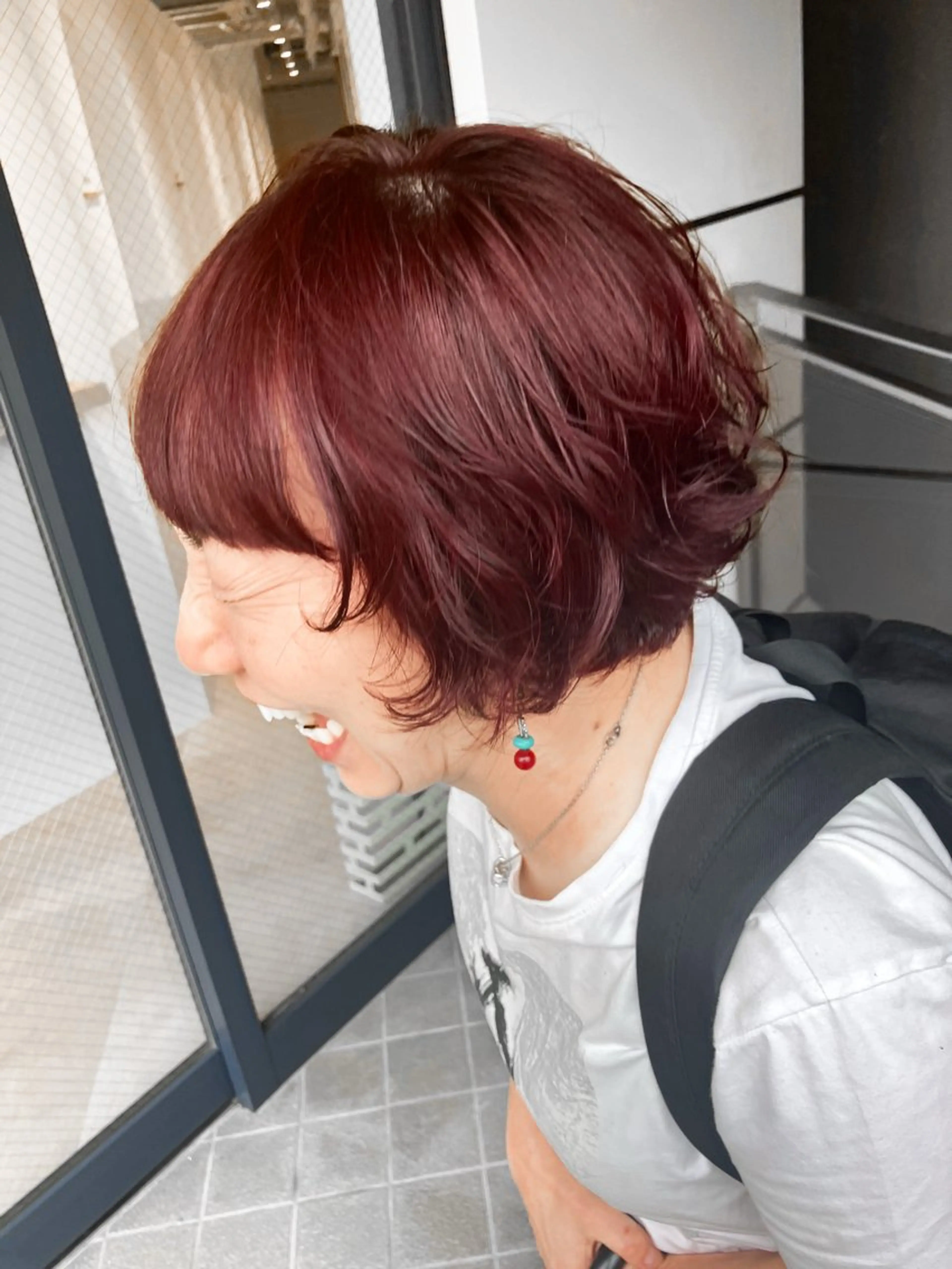 ショート カラー パーマ ショートボブ オレンジ オレンジレッド レッドカラー ボブ SALOWIN本山所属・SALOWIN本山 イレンのヘアスタイル