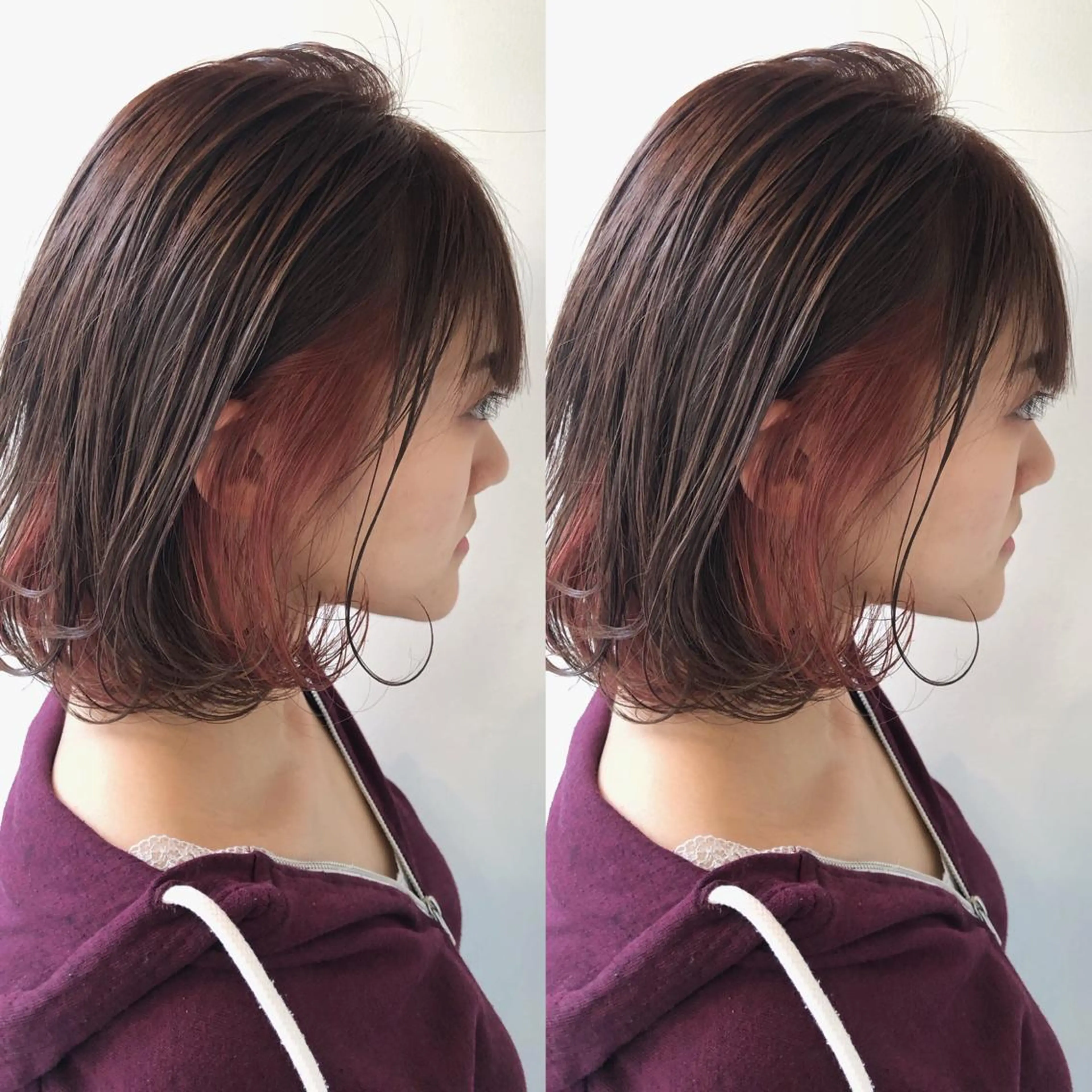 ミディアム カラー パーマ ヘアアレンジ インナーカラー ラベンダーカラー ラベンダーピンク ピンクカラー Mira by greenのヘアスタイル