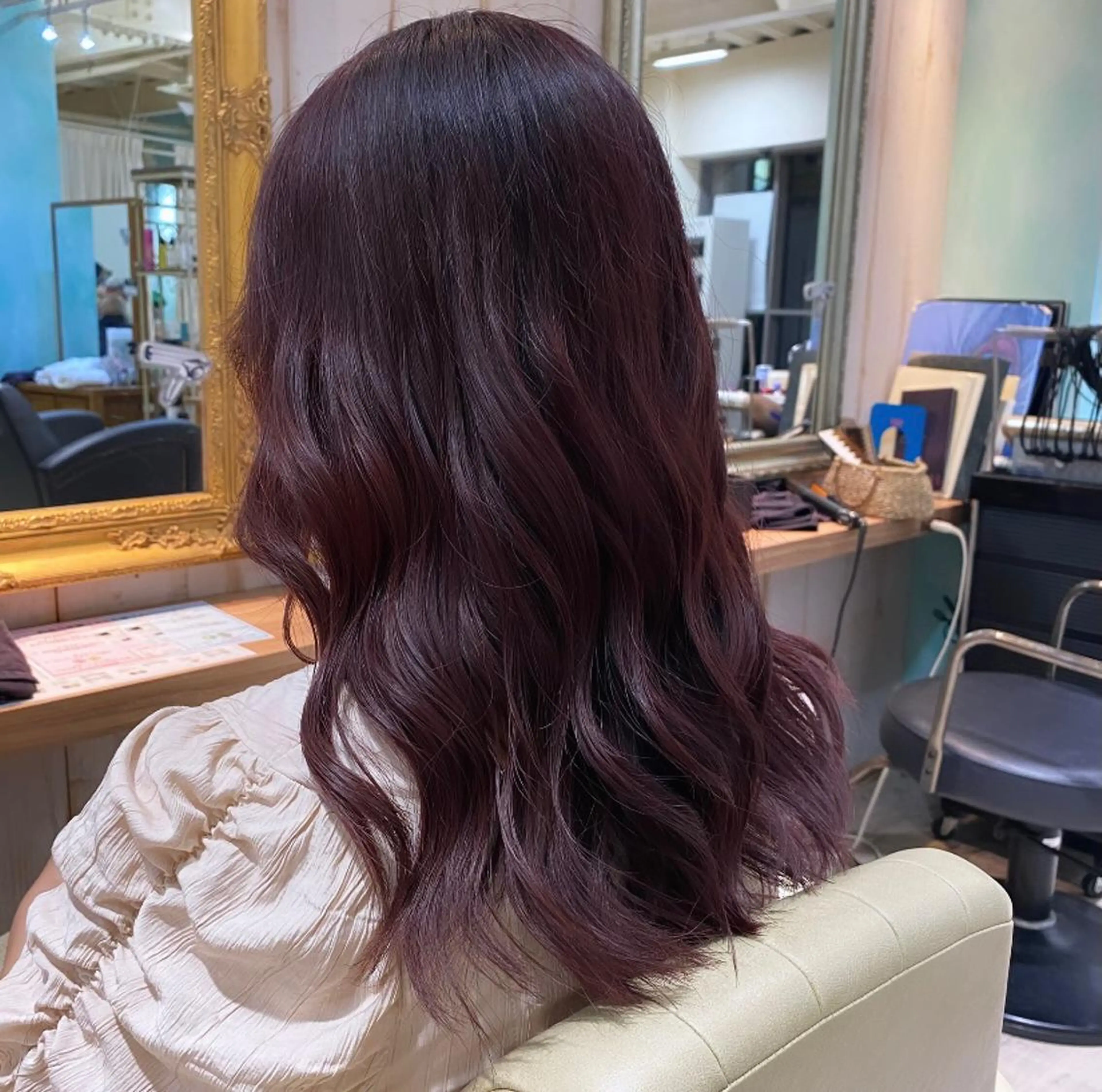 ロング カラー アッシュ ブリーチ カシス 透明感カラー ピンクカラー 後藤 瀬奈のヘアスタイル