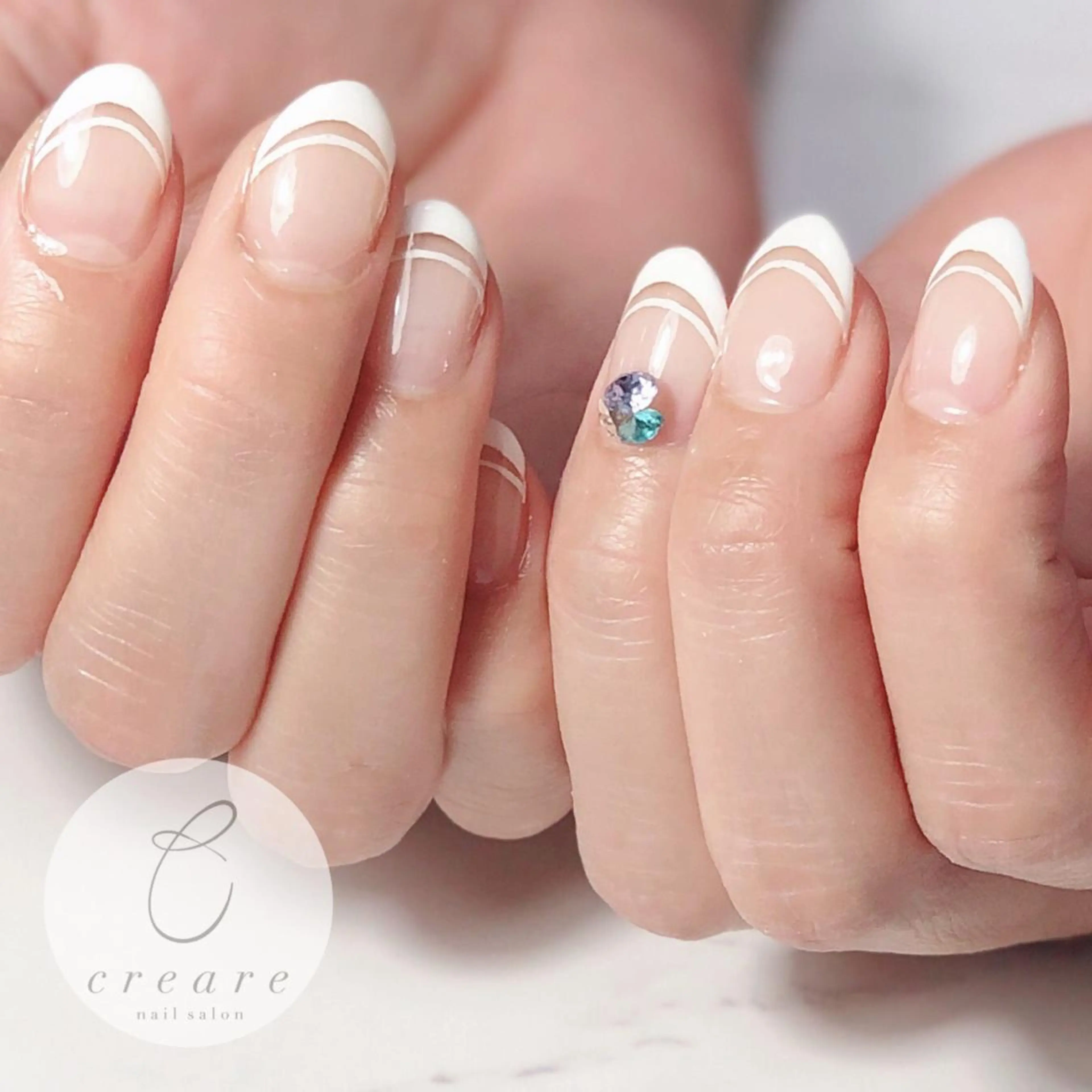 ネイル アートネイル ブルー フレンチネイル ジェルネイル オフィスネイル 辻野 和枝のネイルデザイン