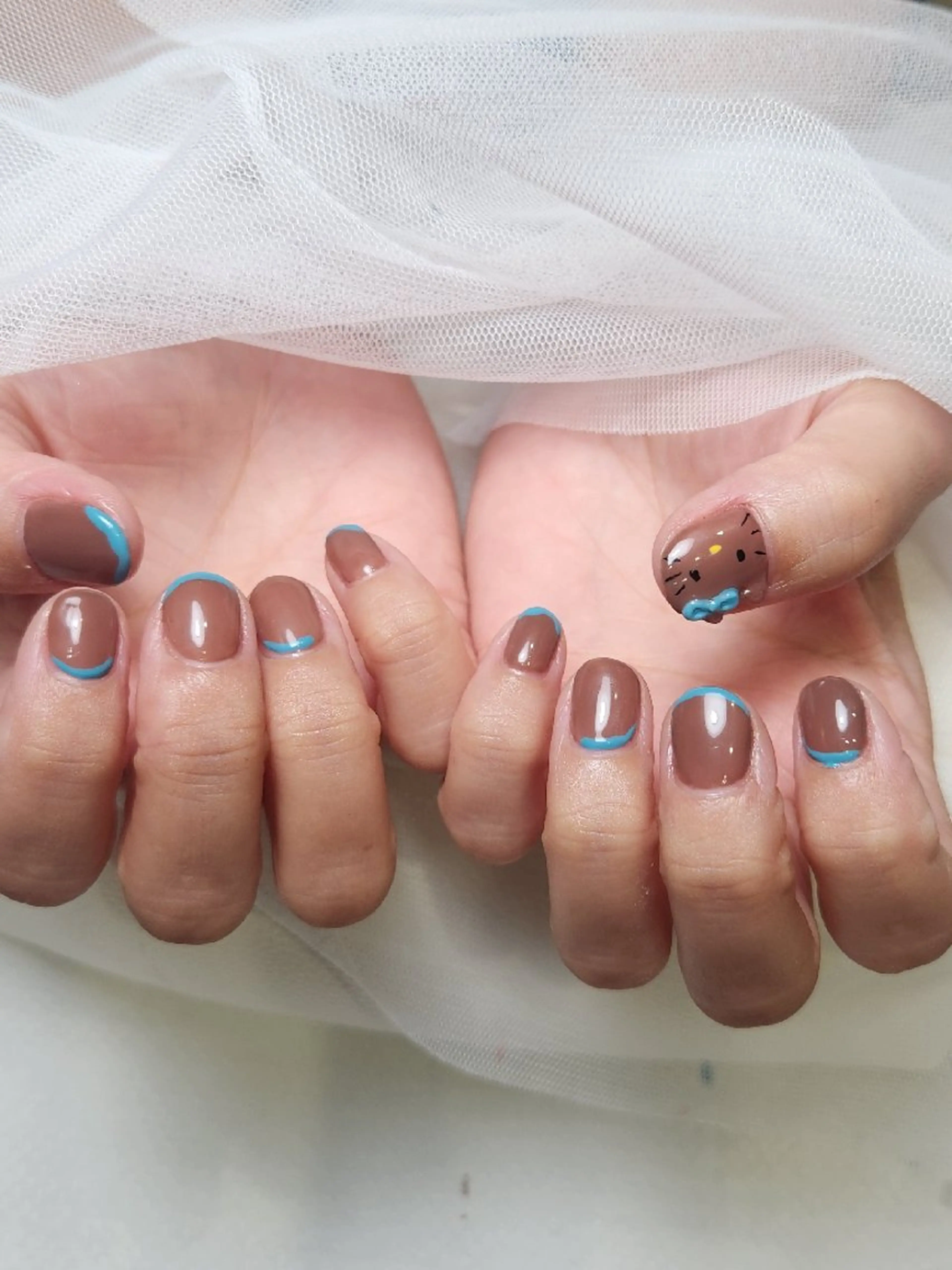 ネイル ブルー ブラウン ジェルネイル Nailroom3  古屋明美のネイルデザイン