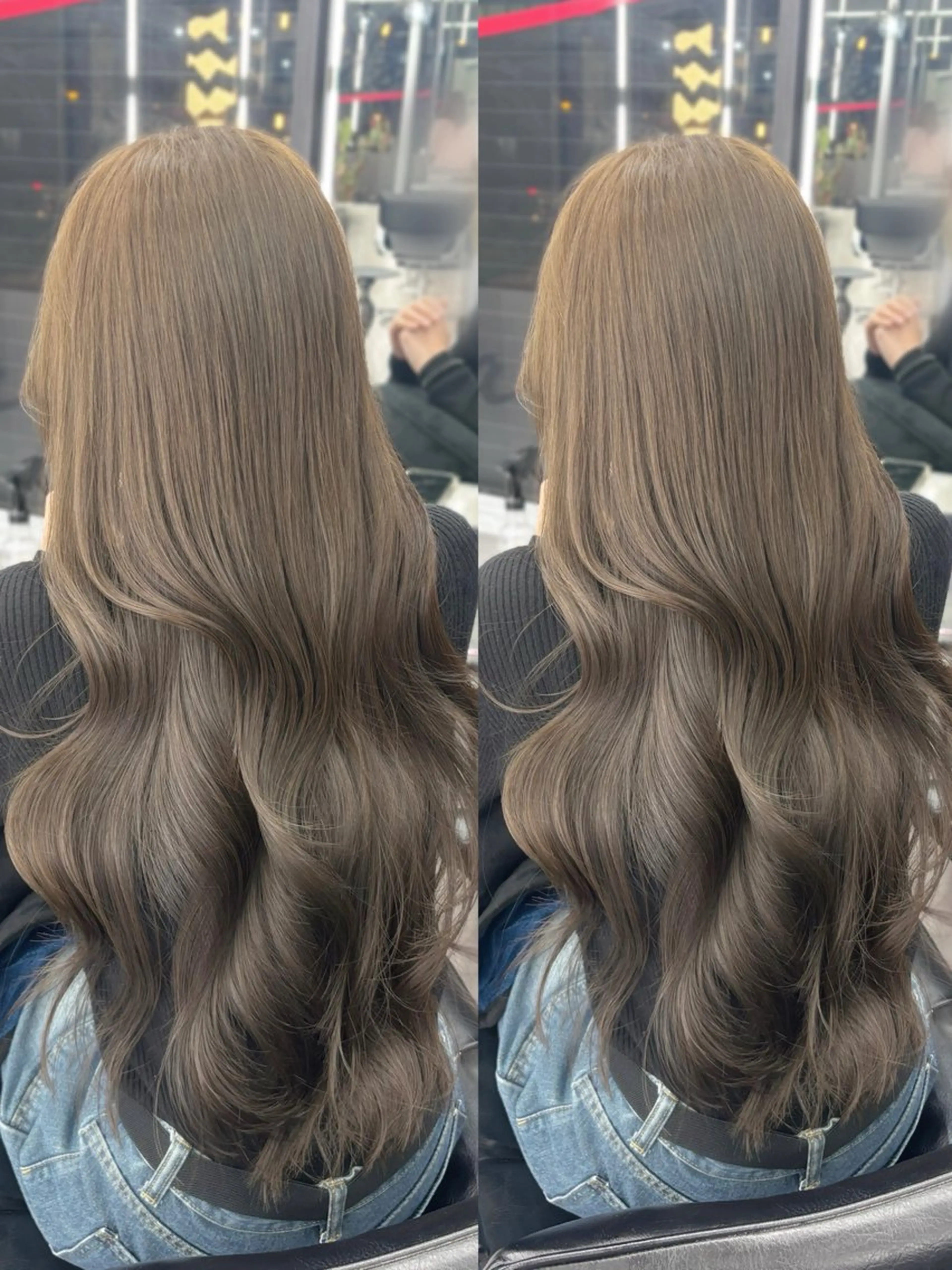 ロング カラー ベージュカラー ヘーゼル 韓国風ヘア レイヤーカット カット ヘアカラー トリートメント 髪質改善/赤み消し ブリーチなし心斎橋のヘアスタイル