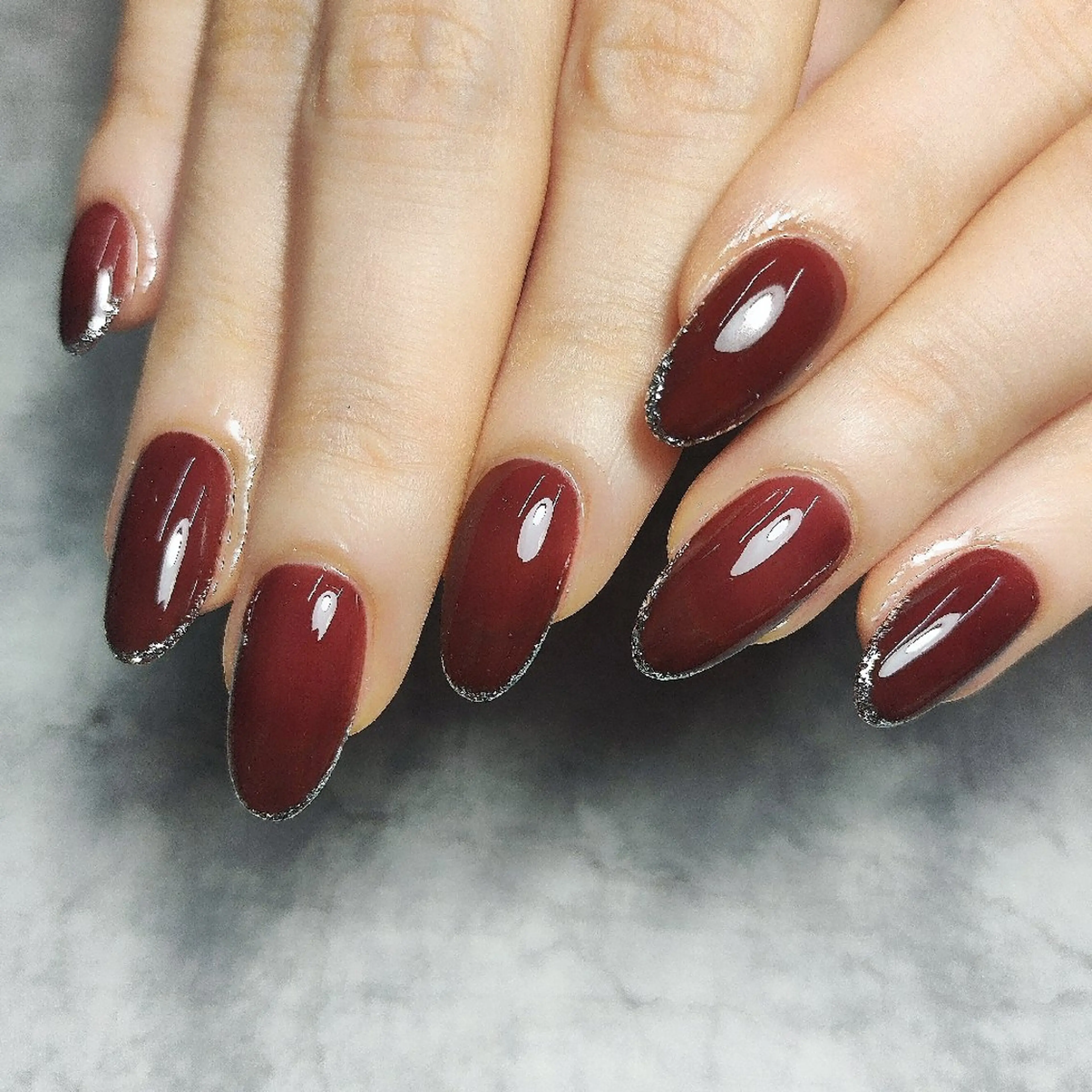ネイル ボルドー フレンチネイル シルバー 個人サロン saltnailのネイルデザイン
