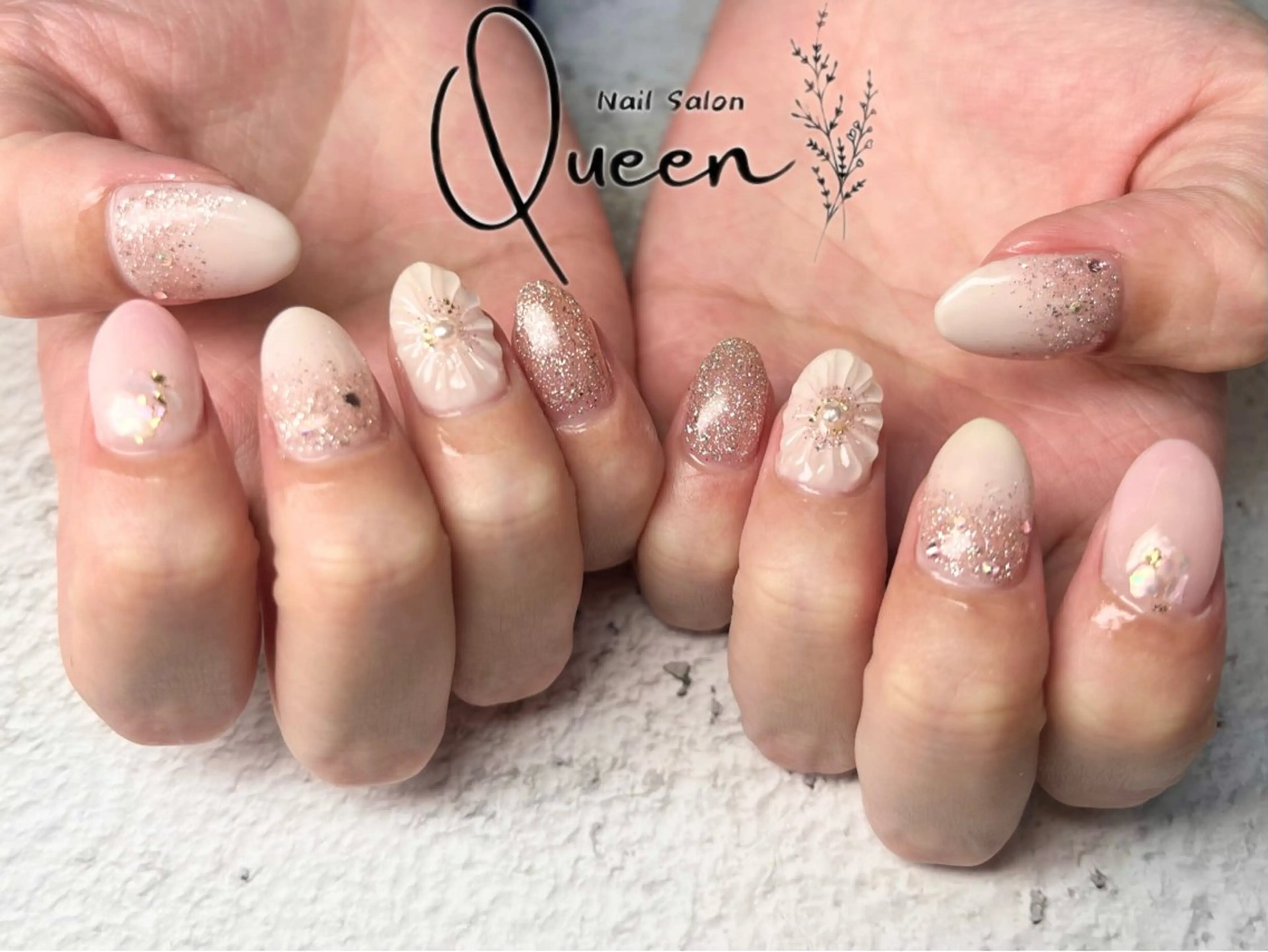 ネイル ぷっくりネイル 春ネイル ハンドネイル Queen nail 北堀江 ASUKAのネイルデザイン