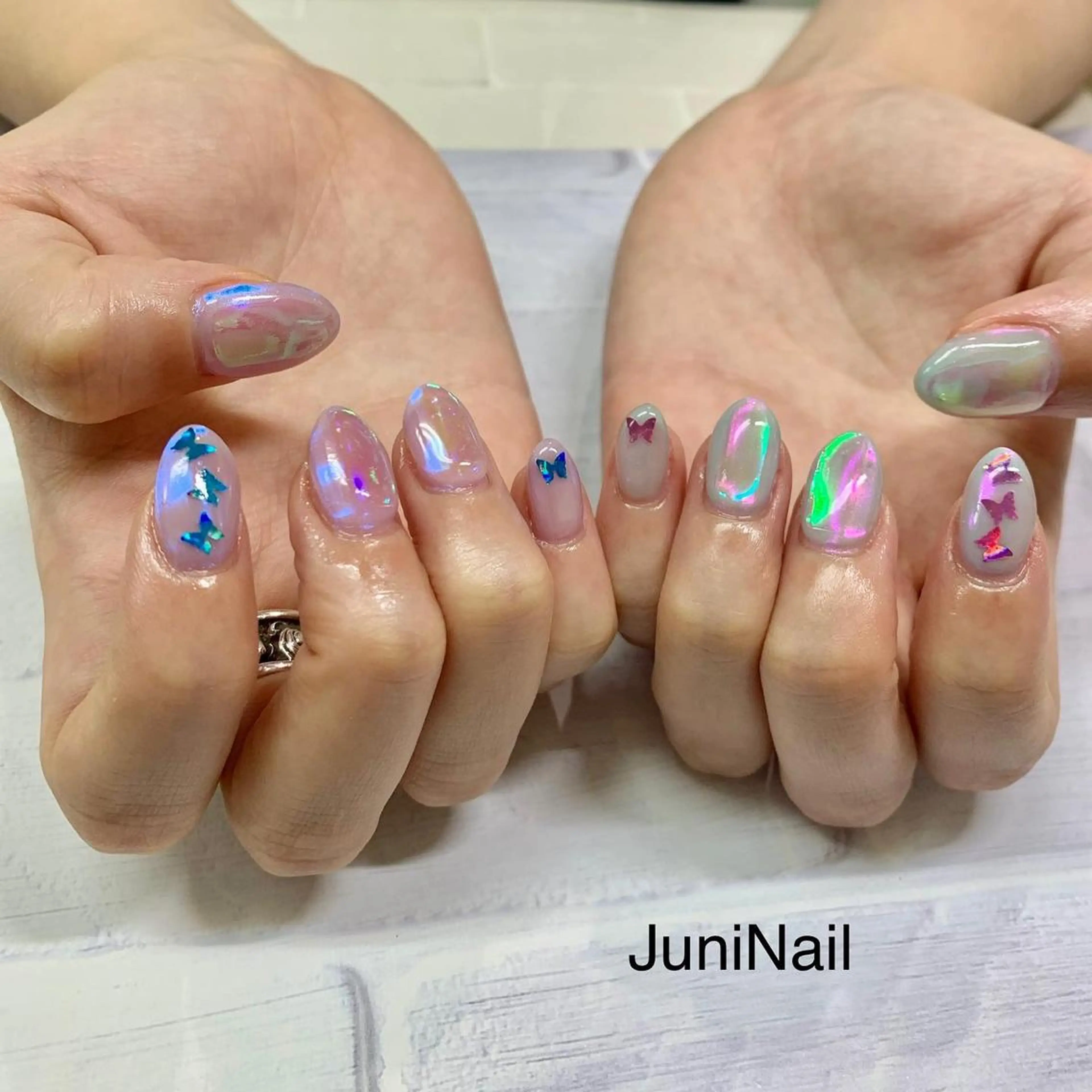ネイル オーロラネイル クリアネイル フラッシュネイル フレンチネイル 氷ネイル・うるうるネイル ハンドネイル JuniNail韓国 ネイリストsuのネイルデザイン