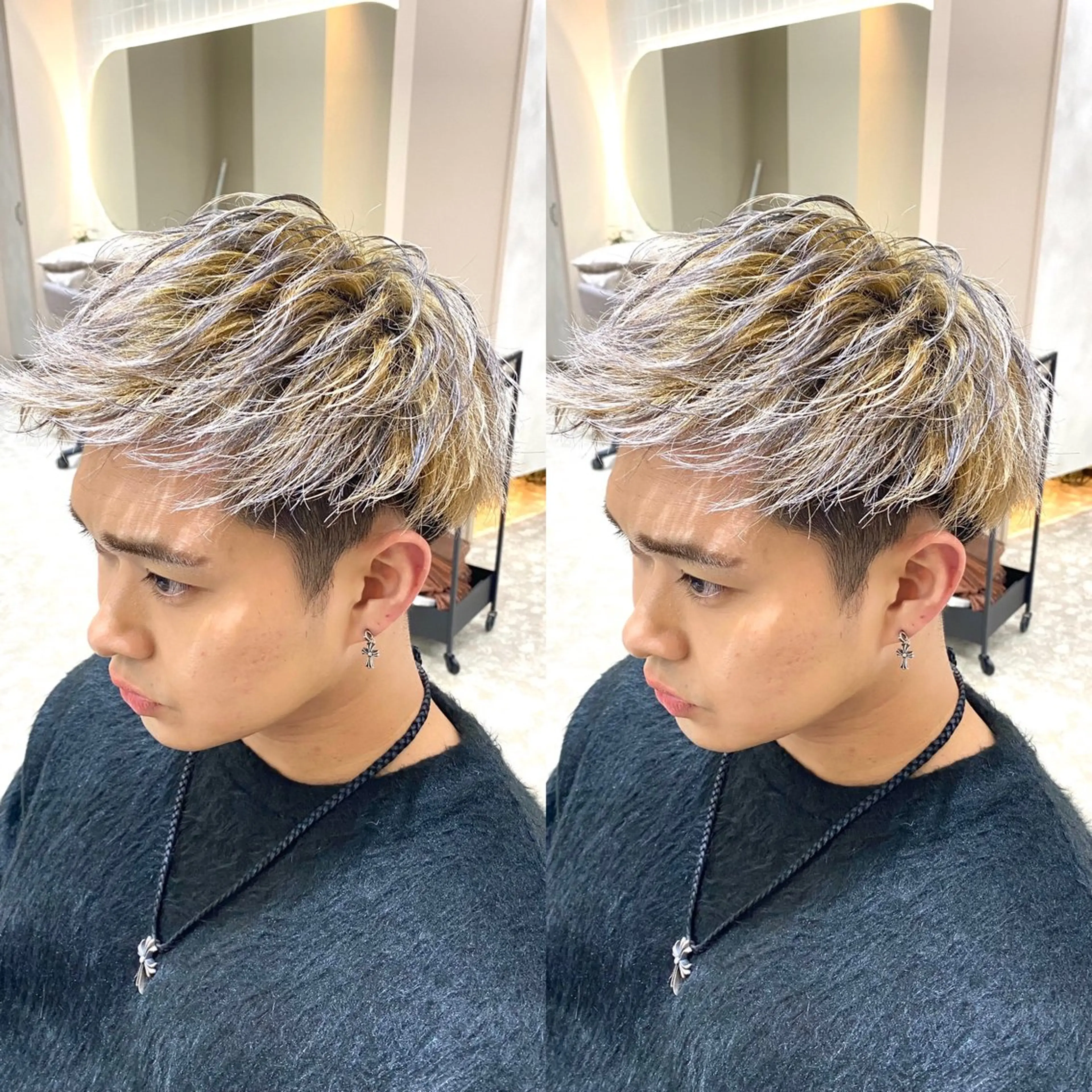 カラー メンズ アップバング マッシュ メンズパーマ メンズツイストパーマ 刈り上げ 心斎橋本町メンズ 美容師ユースケのヘアスタイル