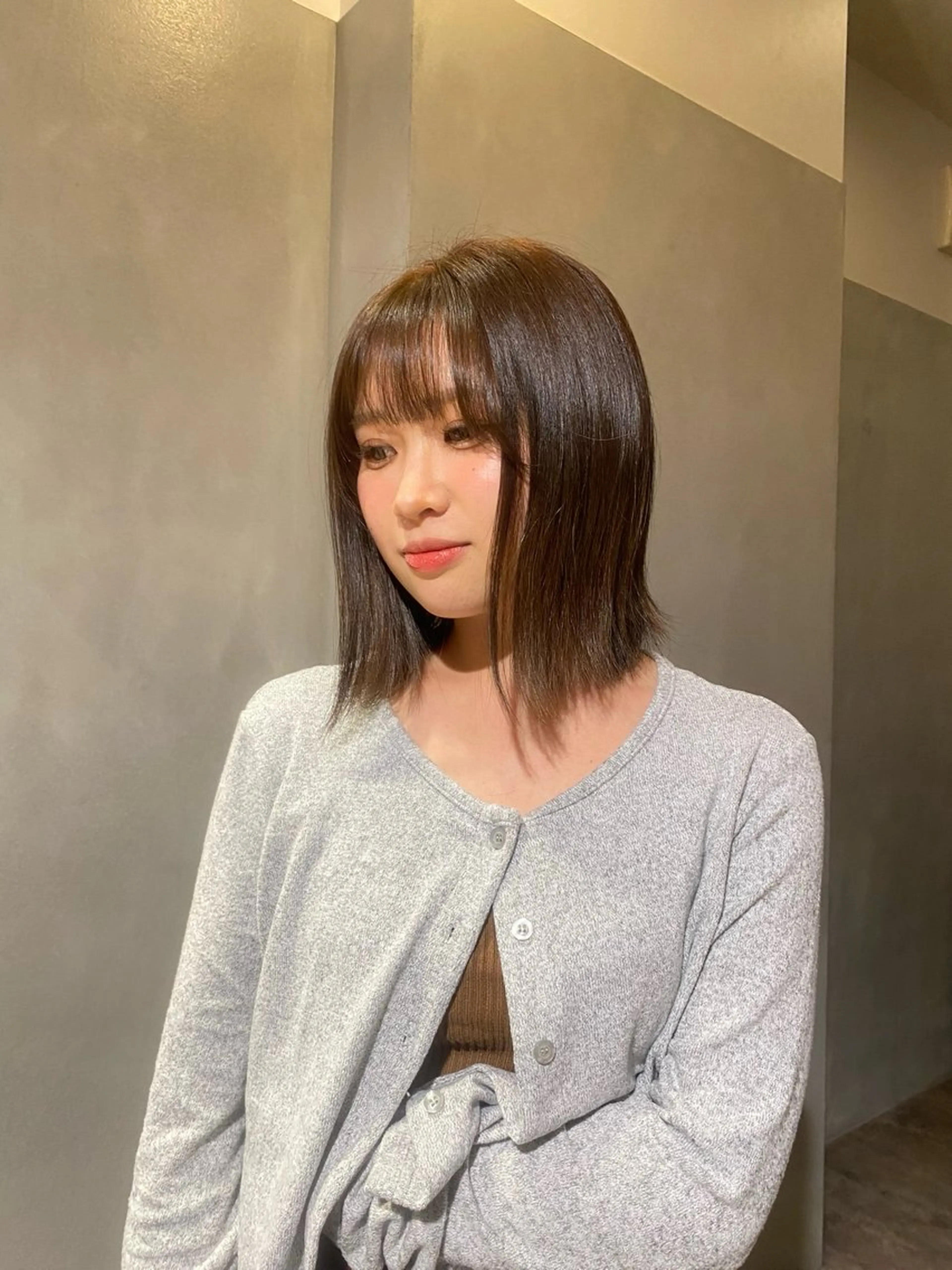カラー オリーブカラー ヘアカラー ブリーチなしカラー 透明感／ボブ　ユミのヘアスタイル