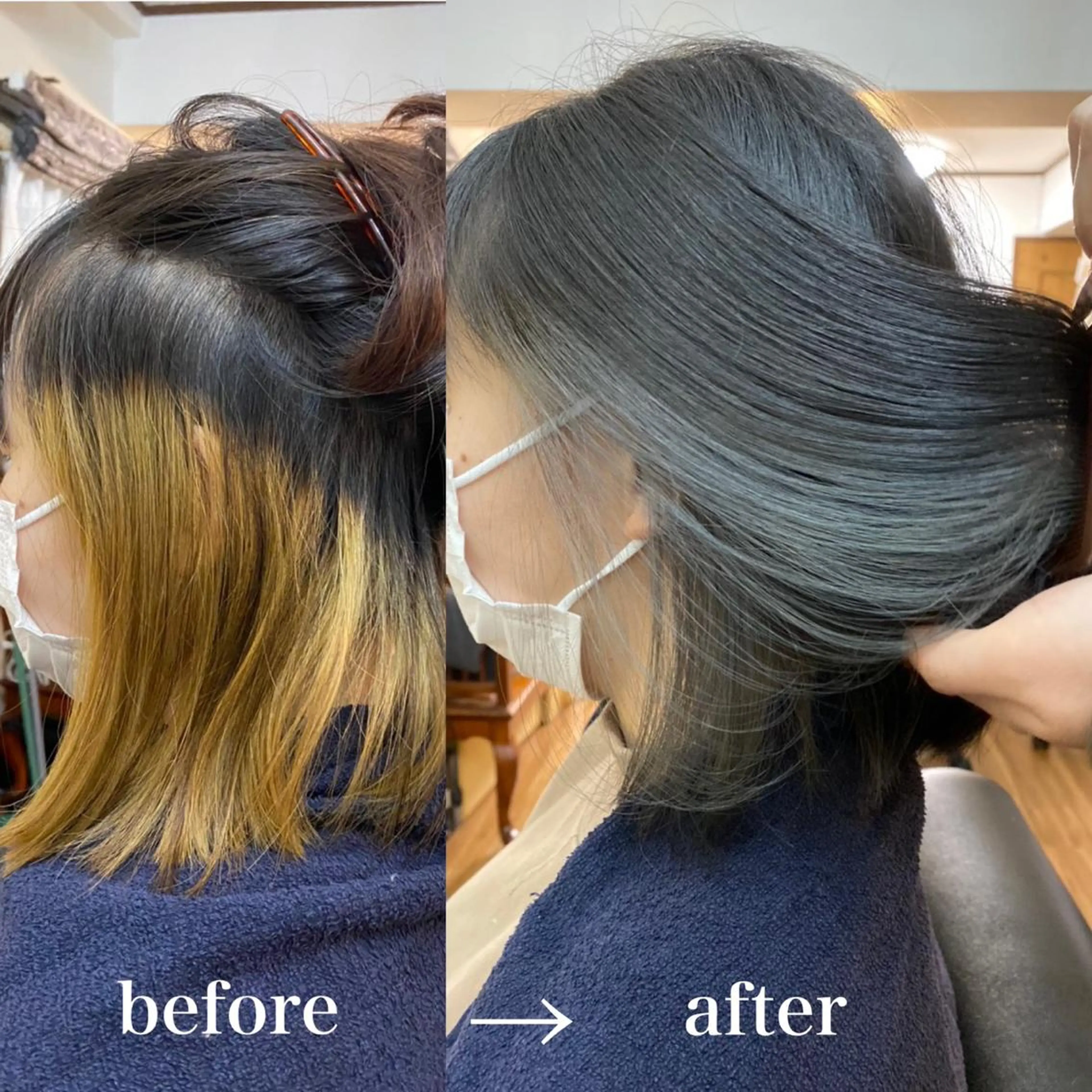 ミディアム カラー アッシュ アッシュグレー インナーカラー GOLD BLACK所属・究極の艶髪! 艶神!大矢祥央のヘアスタイル