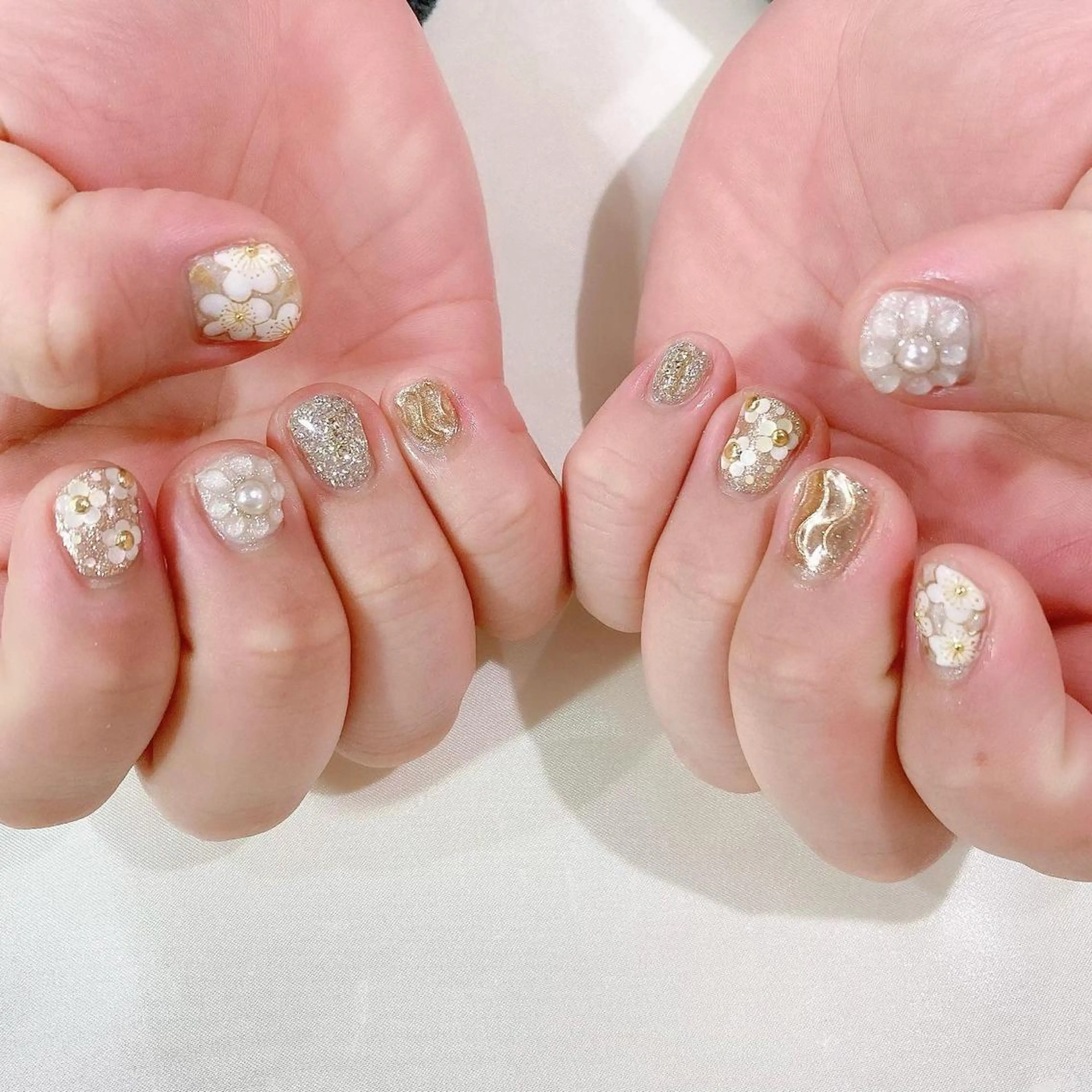 ネイル フラワーネイル ジェルネイル キラキラネイル パラジェル ぷっくりネイル ハンドネイル Nail Kのネイルデザイン