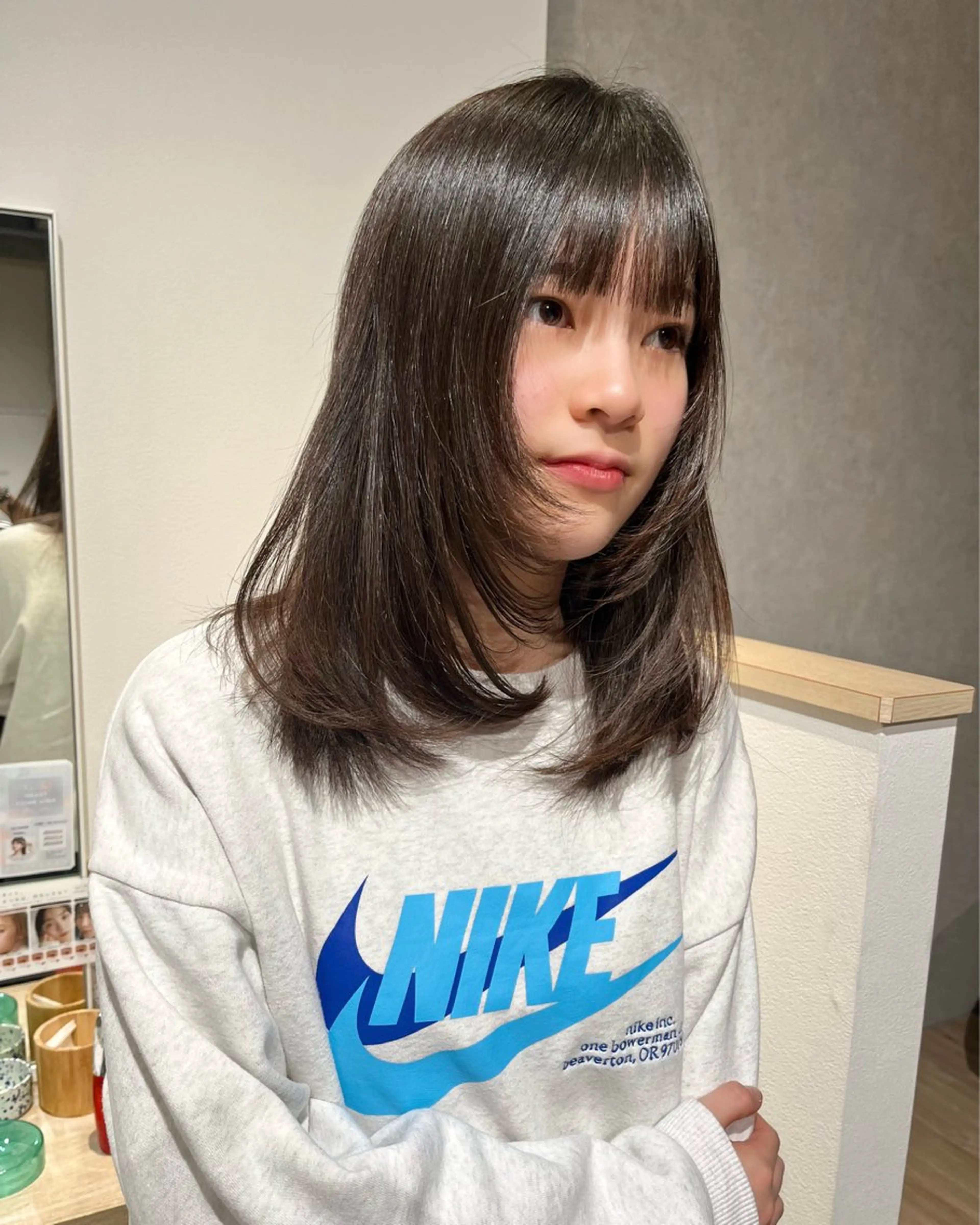 セミロング 顔まわりレイヤー 顔周りカット 髪質改善 レイヤーカット カット 髪質改善&艶カラー/ ほんだあみ (♡)のヘアスタイル