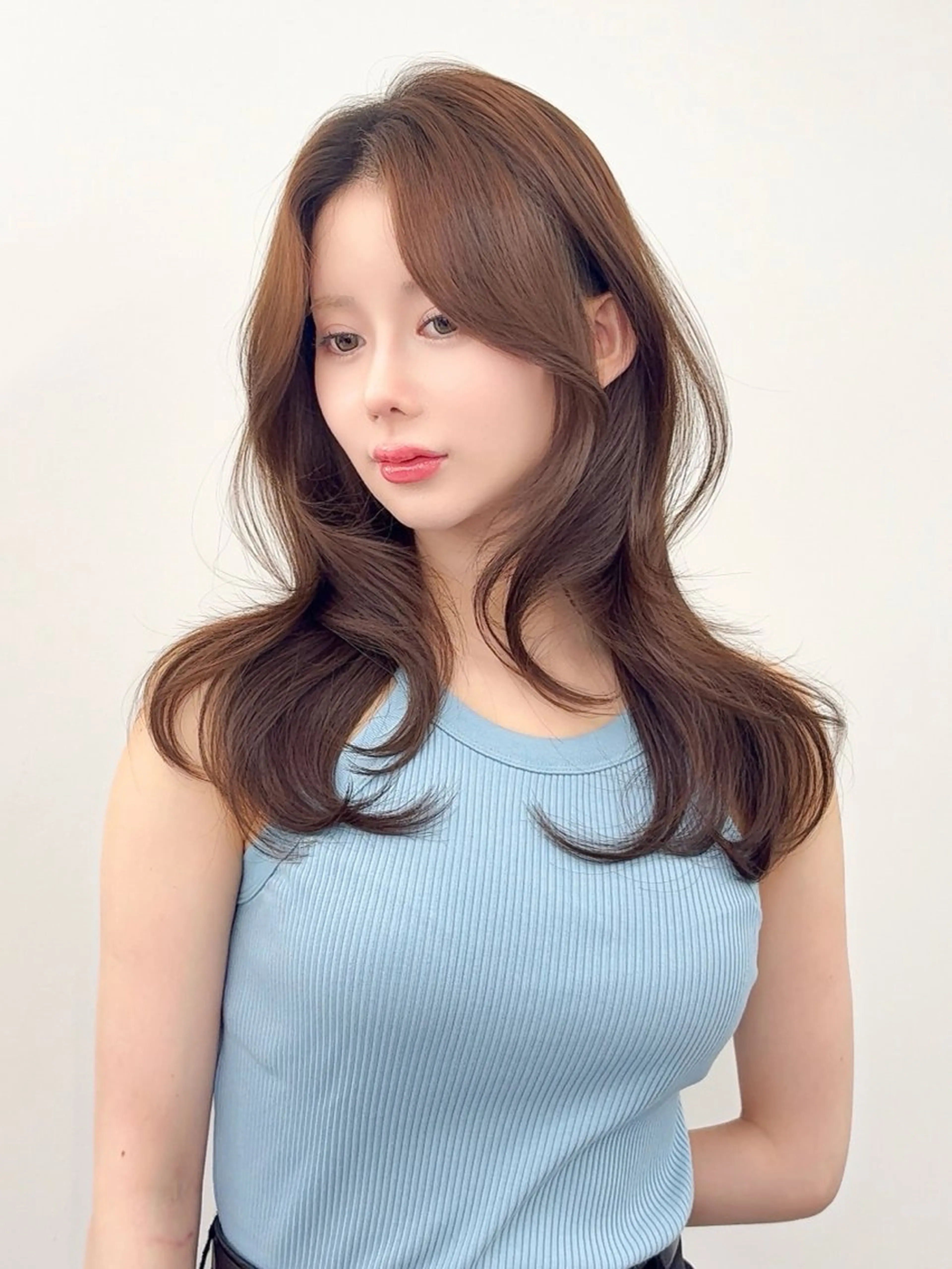 ロング カラー 小顔カット カット ヘアカラー トリートメント 韓国ヘア/レイヤー/ 顔まわり足立遥奈のヘアスタイル