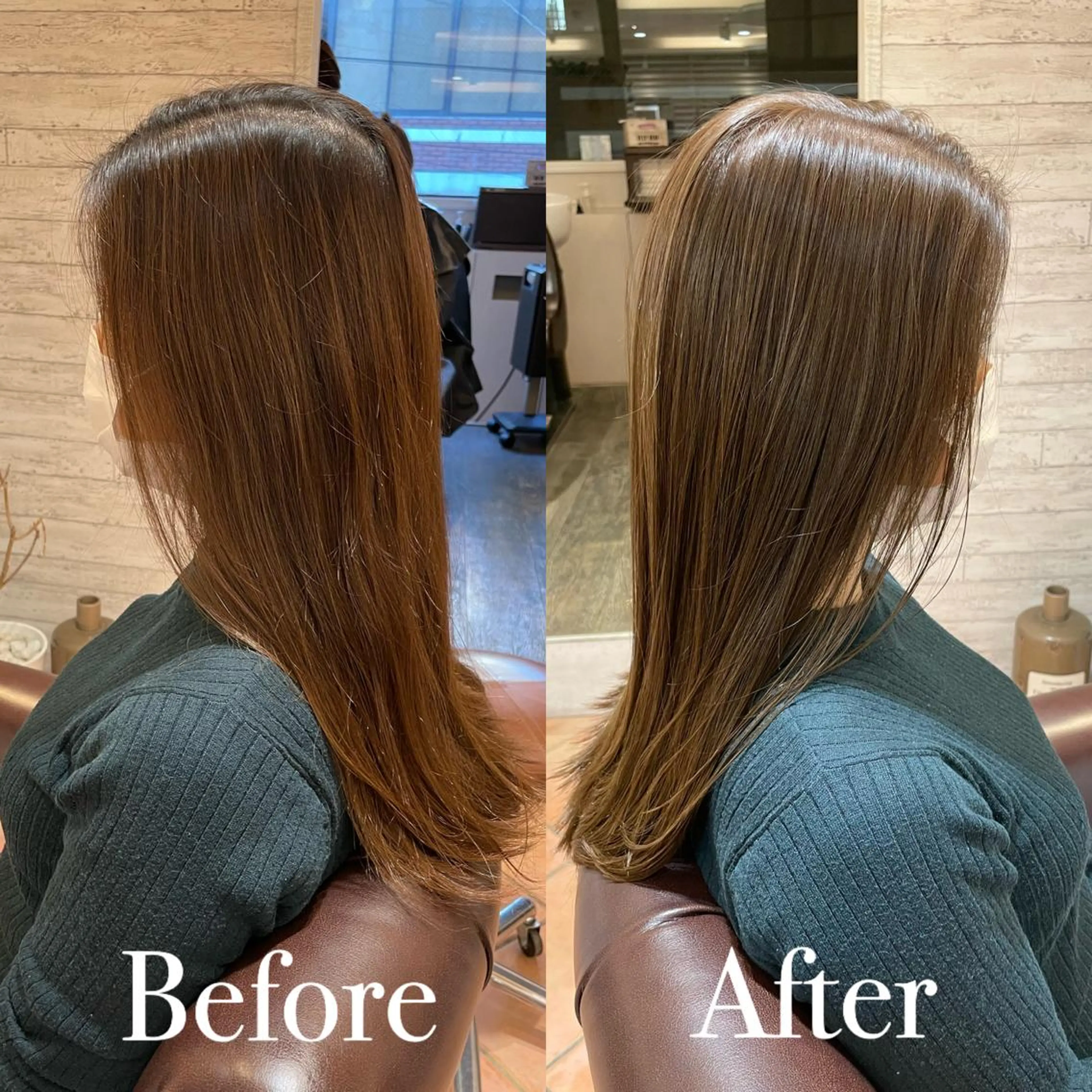 セミロング カラー ベージュカラー ハイライトカラー モカベージュ ハイライト ヘアカラー トリートメント アオガミ （前髪顔周りカット）のヘアスタイル