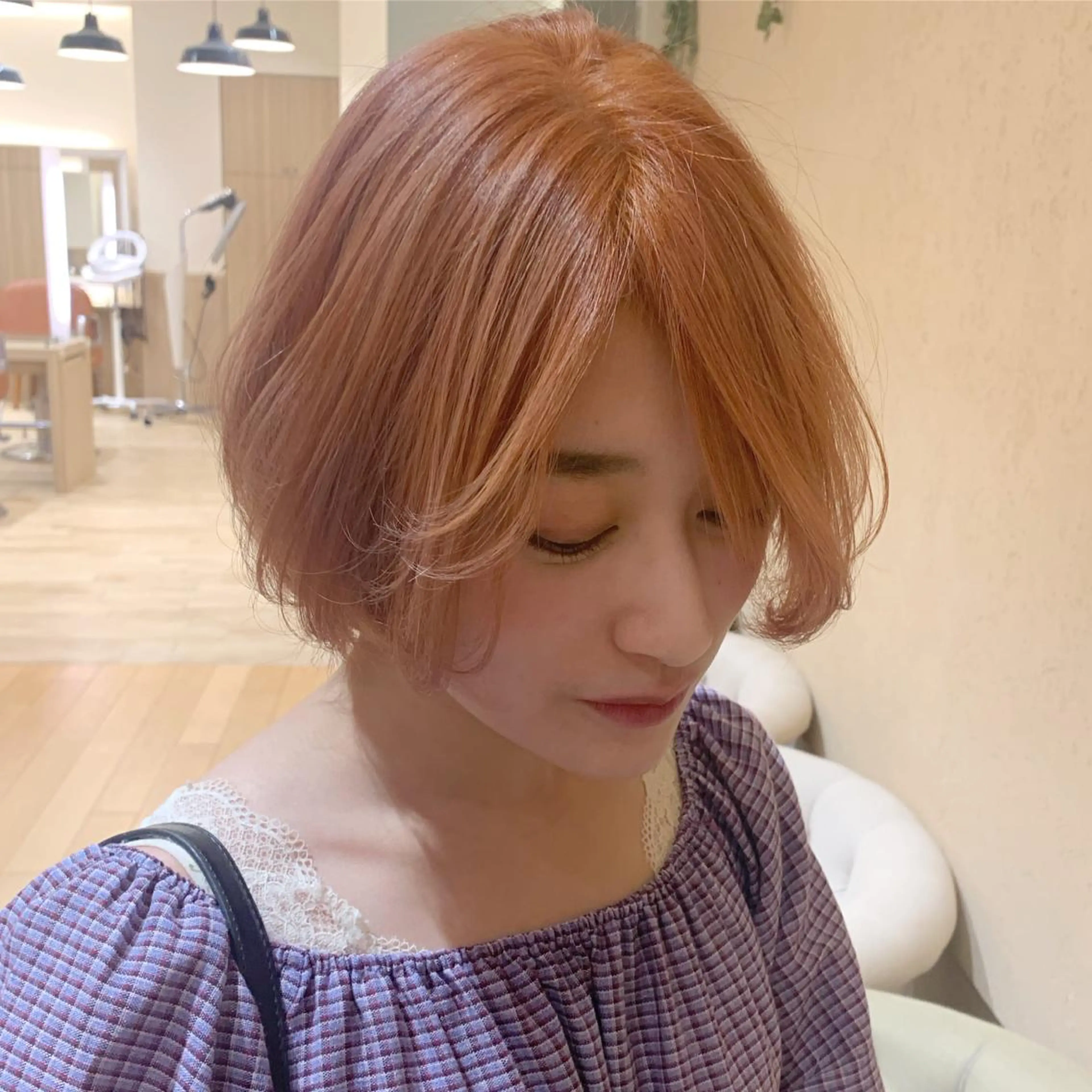 ミディアム カラー ベージュカラー オレンジ オレンジベージュ GO TODAY SHAiRE SALON所属・𝒢𝒾𝓇𝓁𝓎 ⑅　𝓎𝓊𝓀𝒶のヘアスタイル