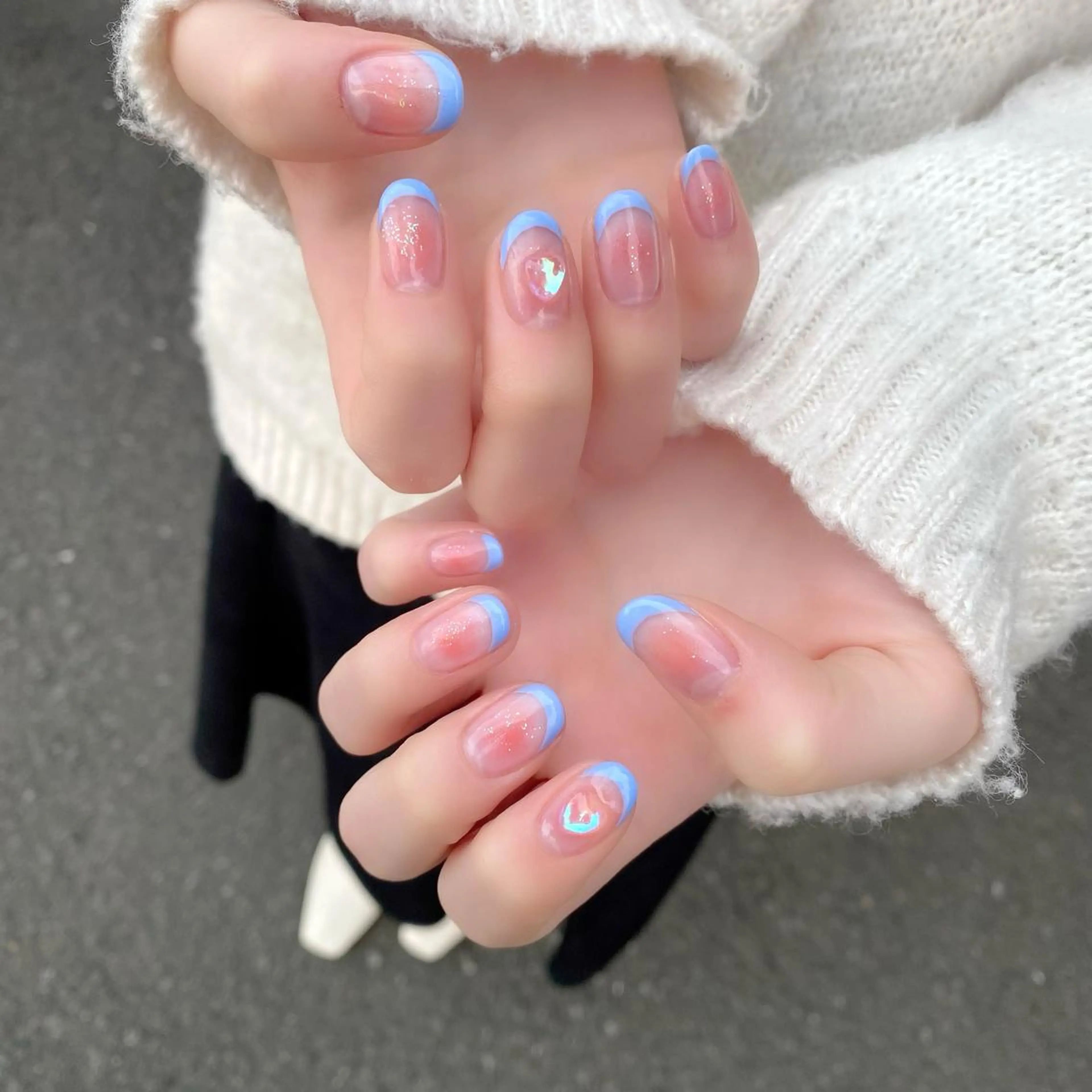 ネイル ブルー チークネイル フレンチネイル ハート 氷ネイル・うるうるネイル Salon Ｋのネイルデザイン