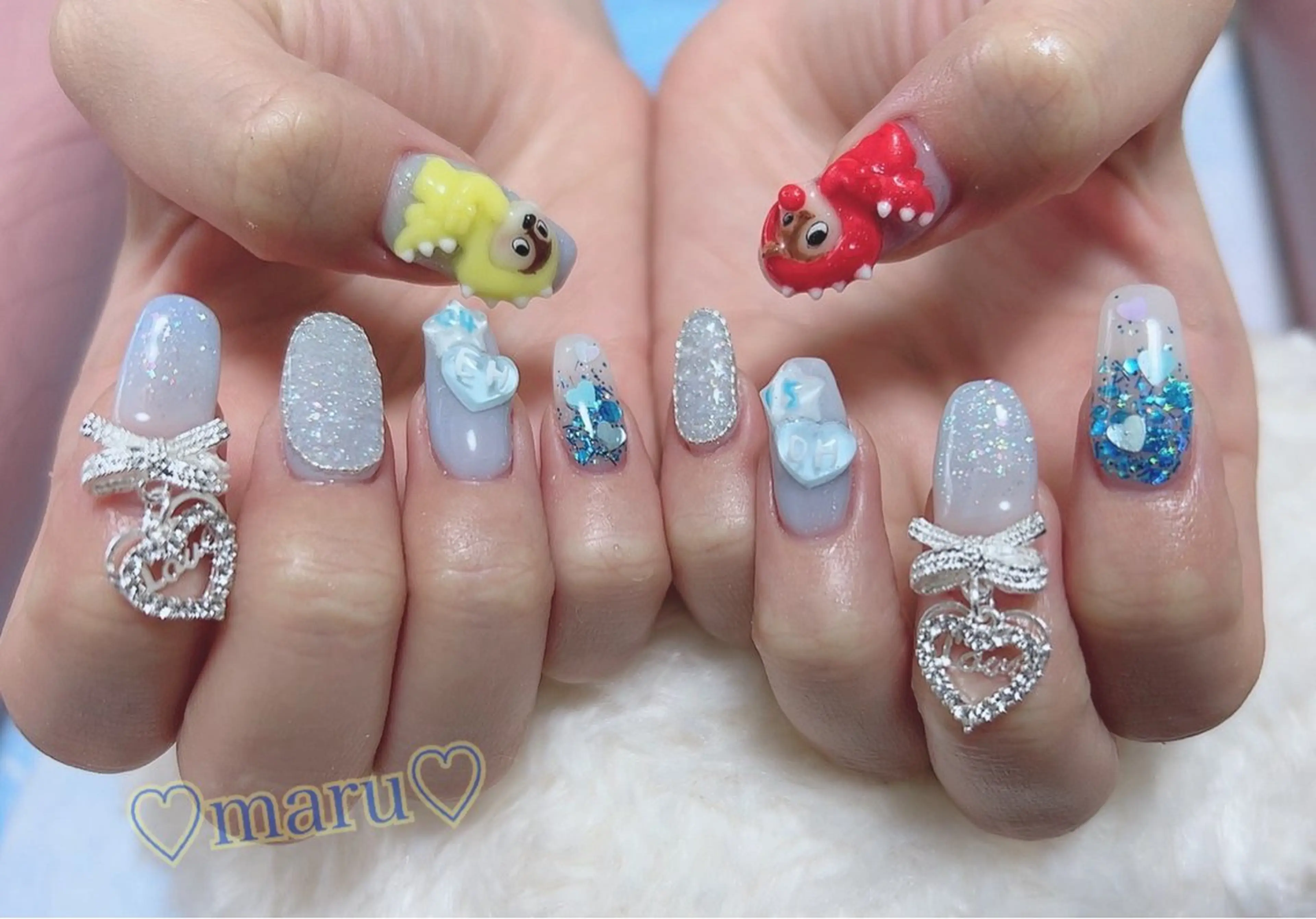 ネイル ハート 持ち込み リボン ハンドネイル フットネイル まるみ ♡のネイルデザイン