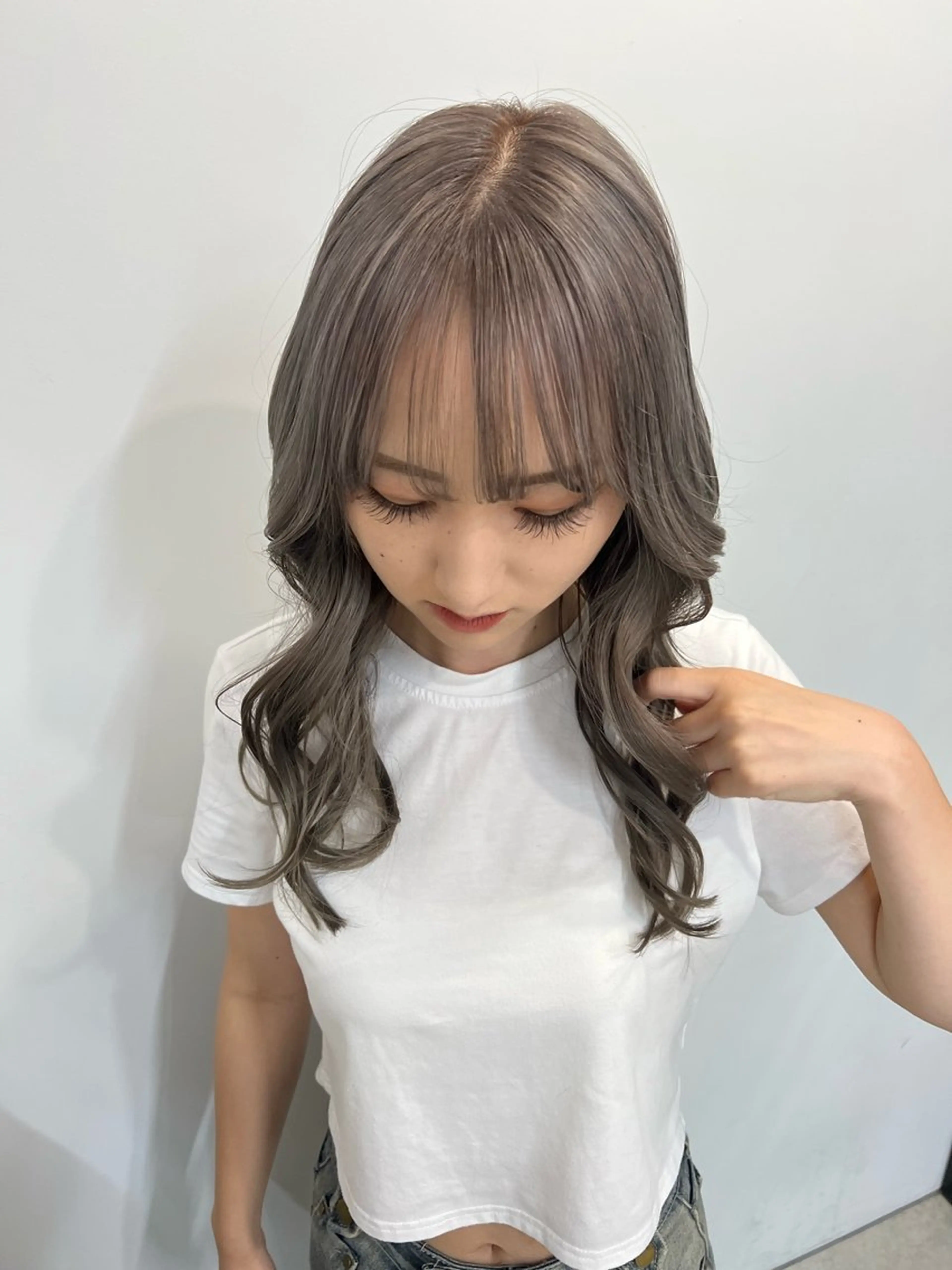 セミロング カラー パーマ ヘアアレンジ メンズ キッズ グレージュ 韓国風レイヤーカット グレージュ/大希のヘアスタイル