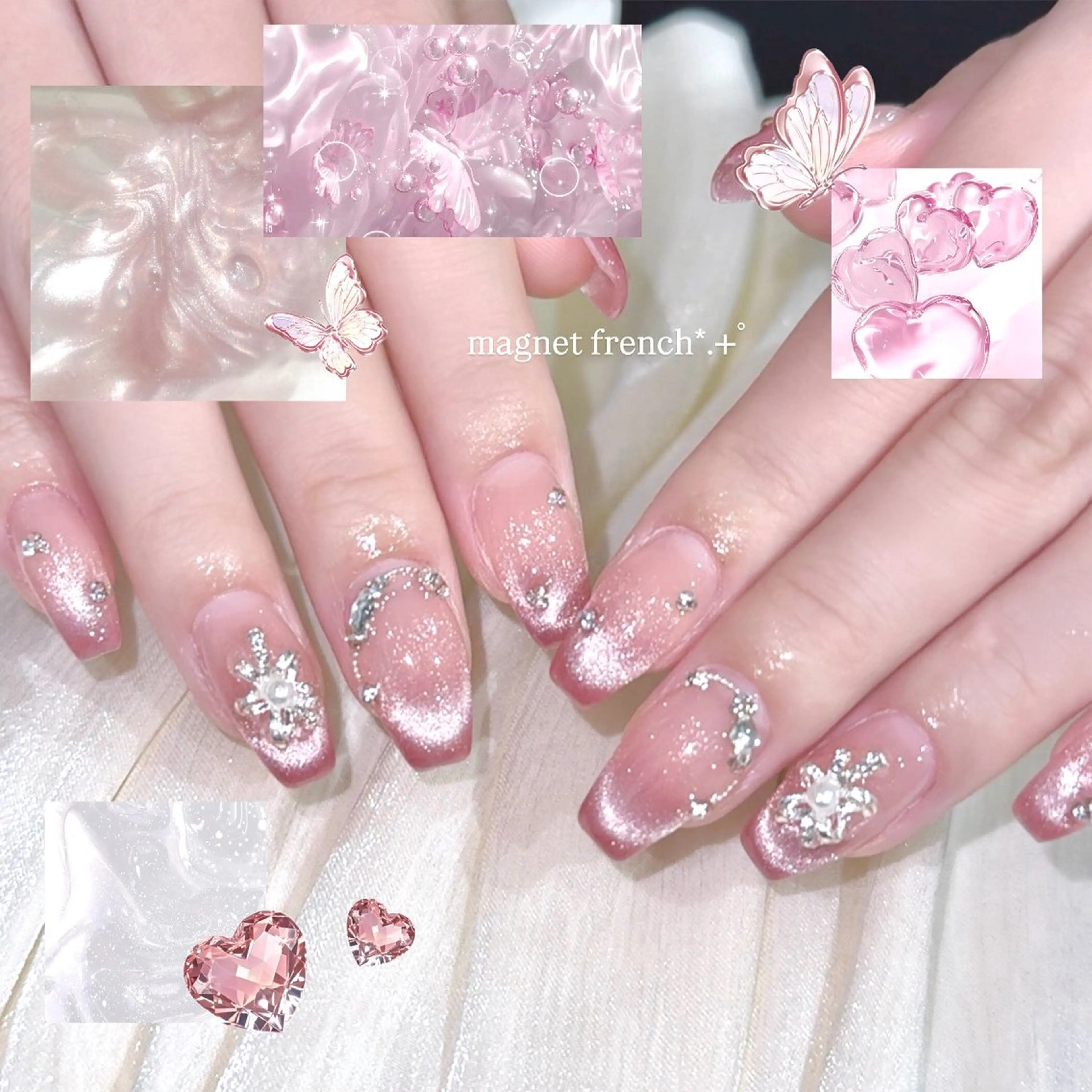 ネイル フレンチネイル マグネットネイル マグネットフレンチ 持ち込み ピンク ハンドネイル 🎀mahiro🎀 #モテ爪のネイルデザイン