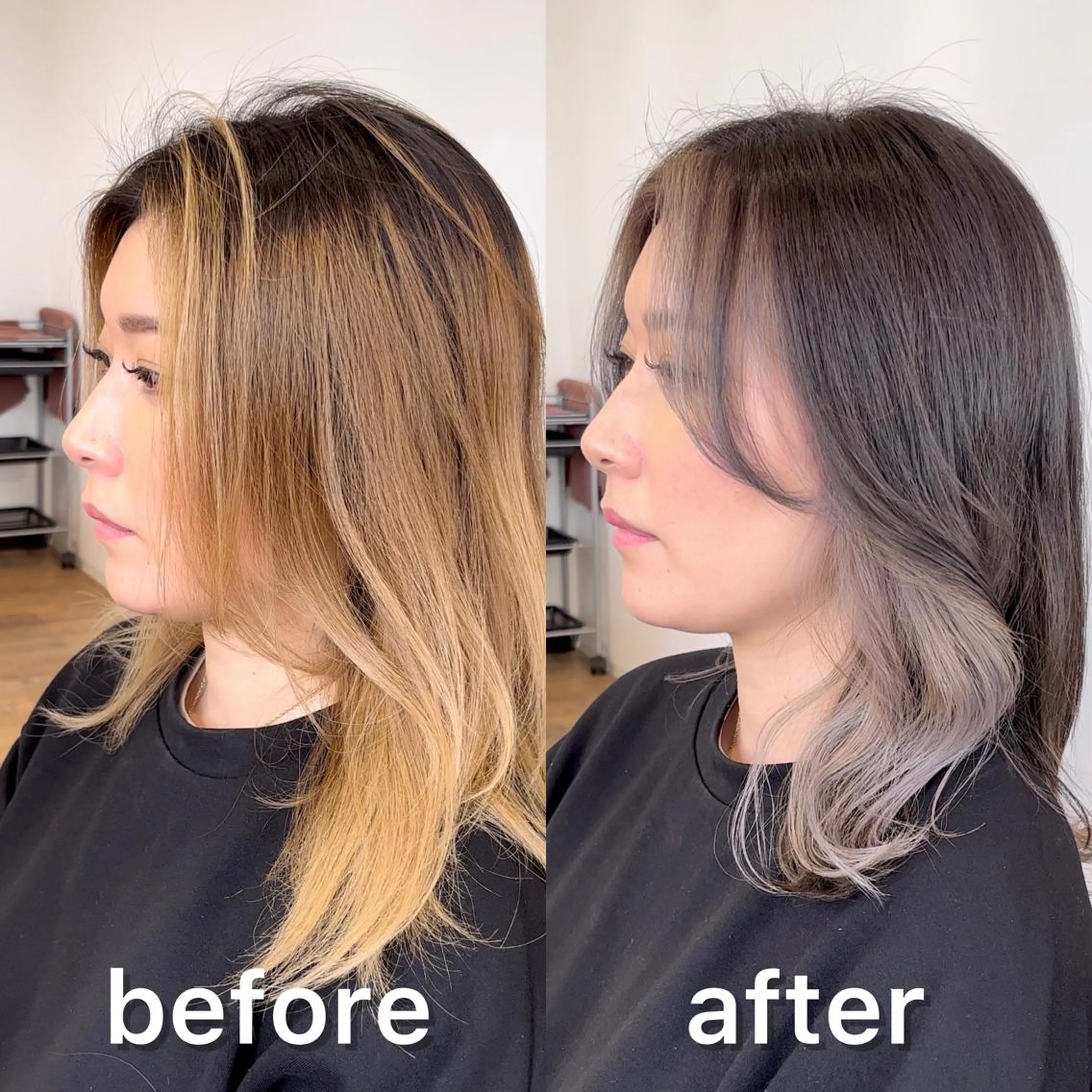 ミディアム カラー ミストバング ベージュカラー ブリーチ  フェイスフレーミング ミルクティーベージュ ヘアカラー KIZU 髪質改善 オカルト怪談のヘアスタイル