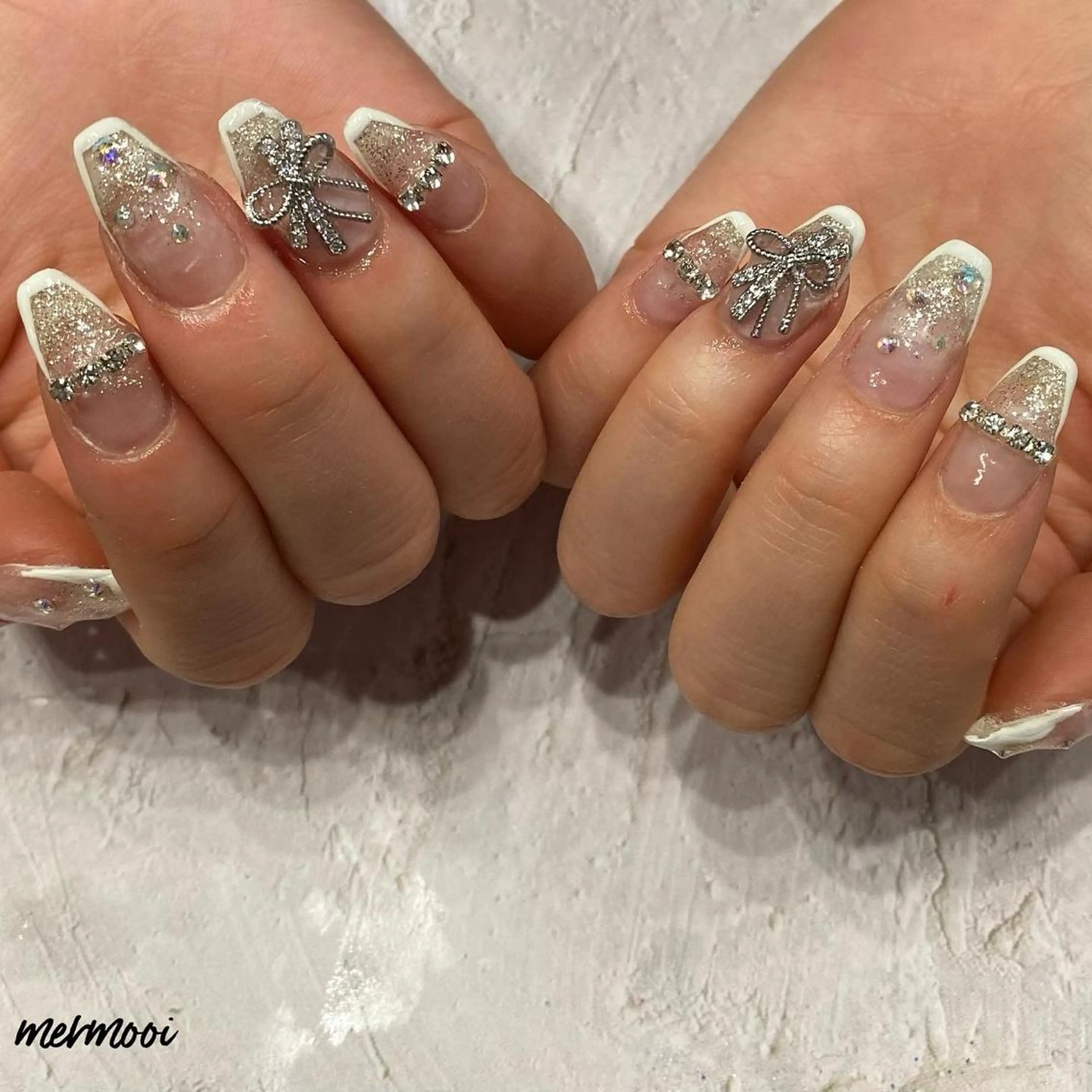 ネイル フレンチネイル 氷ネイル・うるうるネイル キラキラネイル ラメ(グリッター) マットネイル ハンドネイル mermooi nailのネイルデザイン