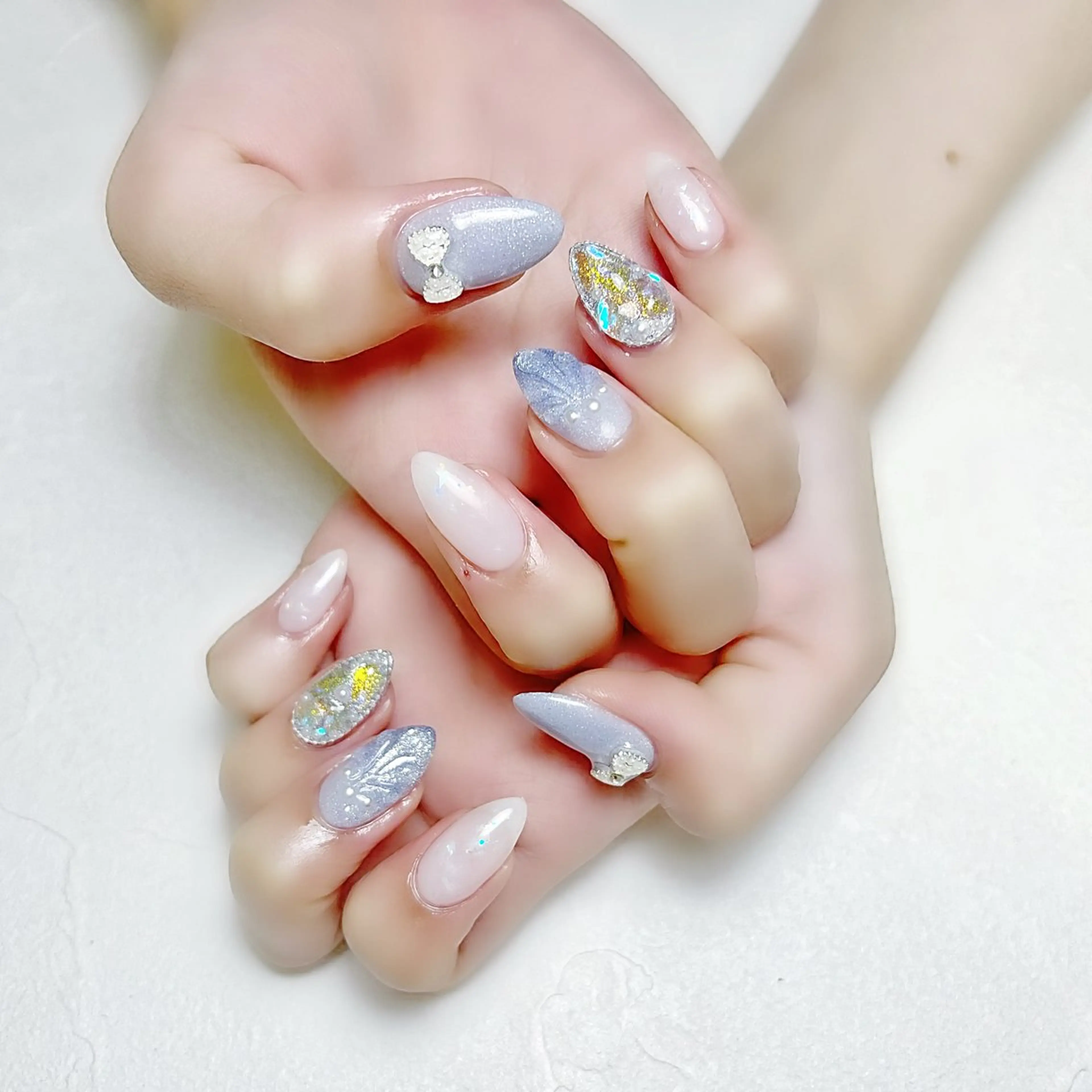 ネイル ブルー 氷ネイル・うるうるネイル ラメ(グリッター) 夏ネイル rouse nail RISATOのネイルデザイン
