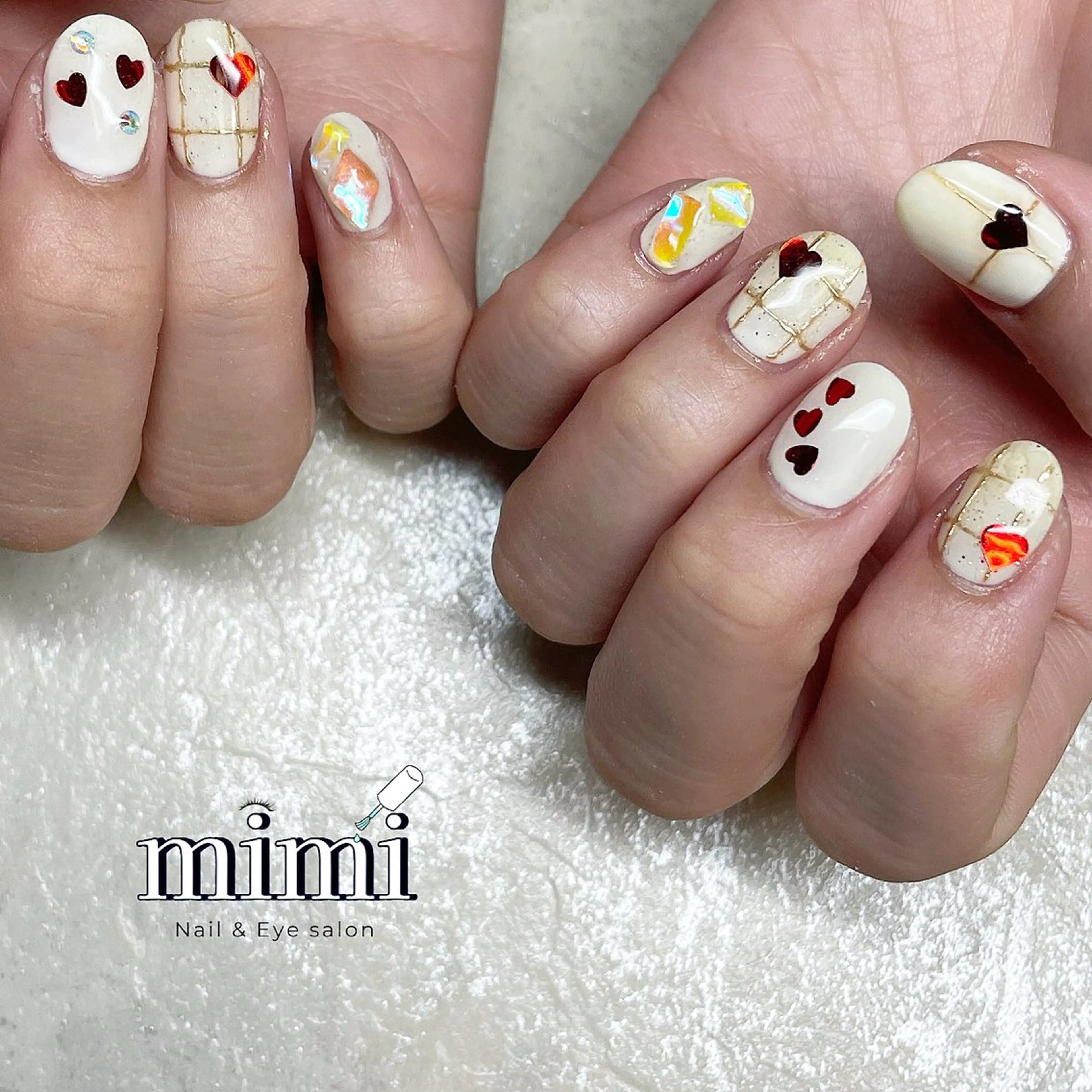 ネイル アートネイル ハート ミラーネイル バレンタイン 冬ネイル ハンドネイル Nail&Eye mimiのネイルデザイン