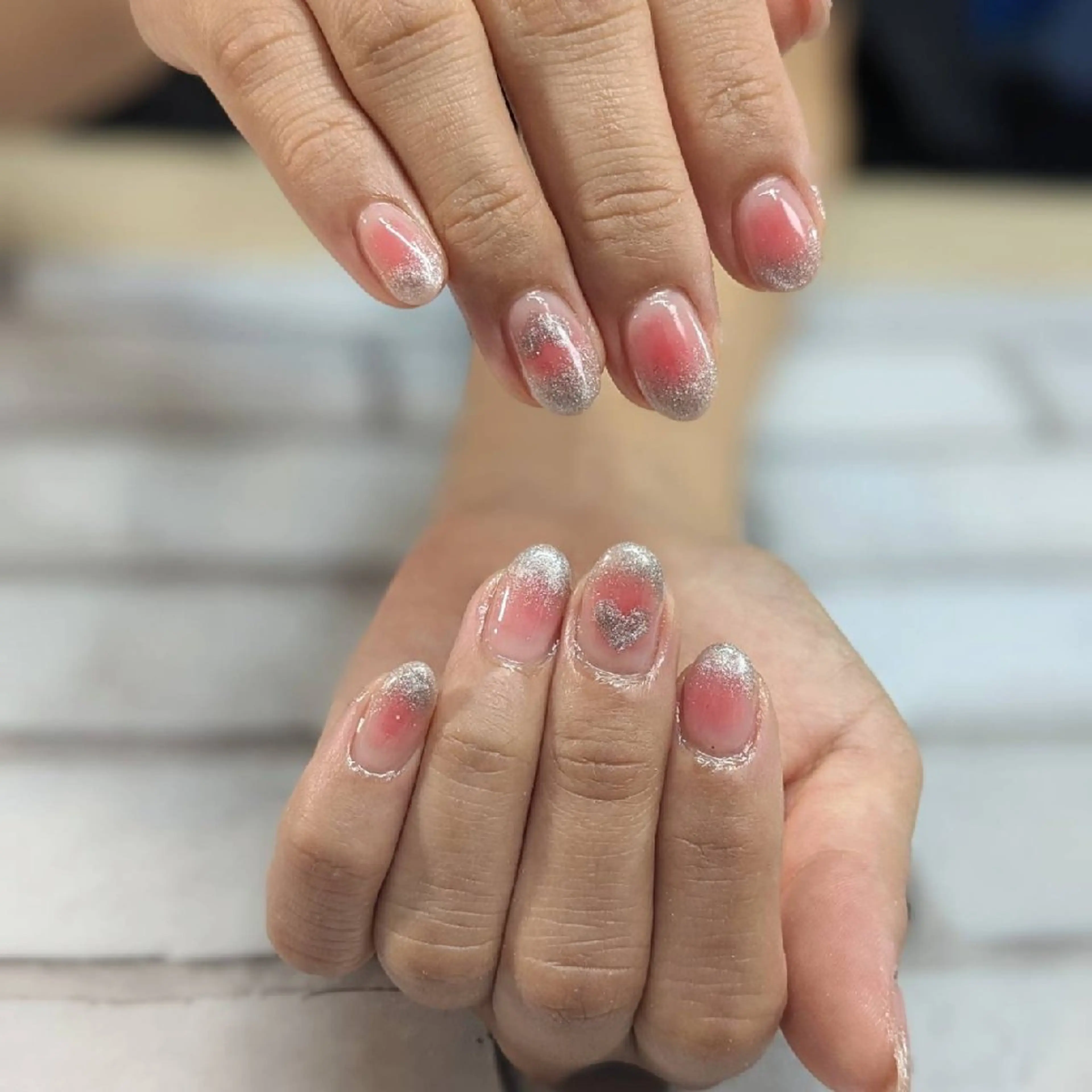 ネイル チークネイル フレンチネイル ハート マグネットネイル ハンドネイル ネイルサロンベルティ .keikoのネイルデザイン