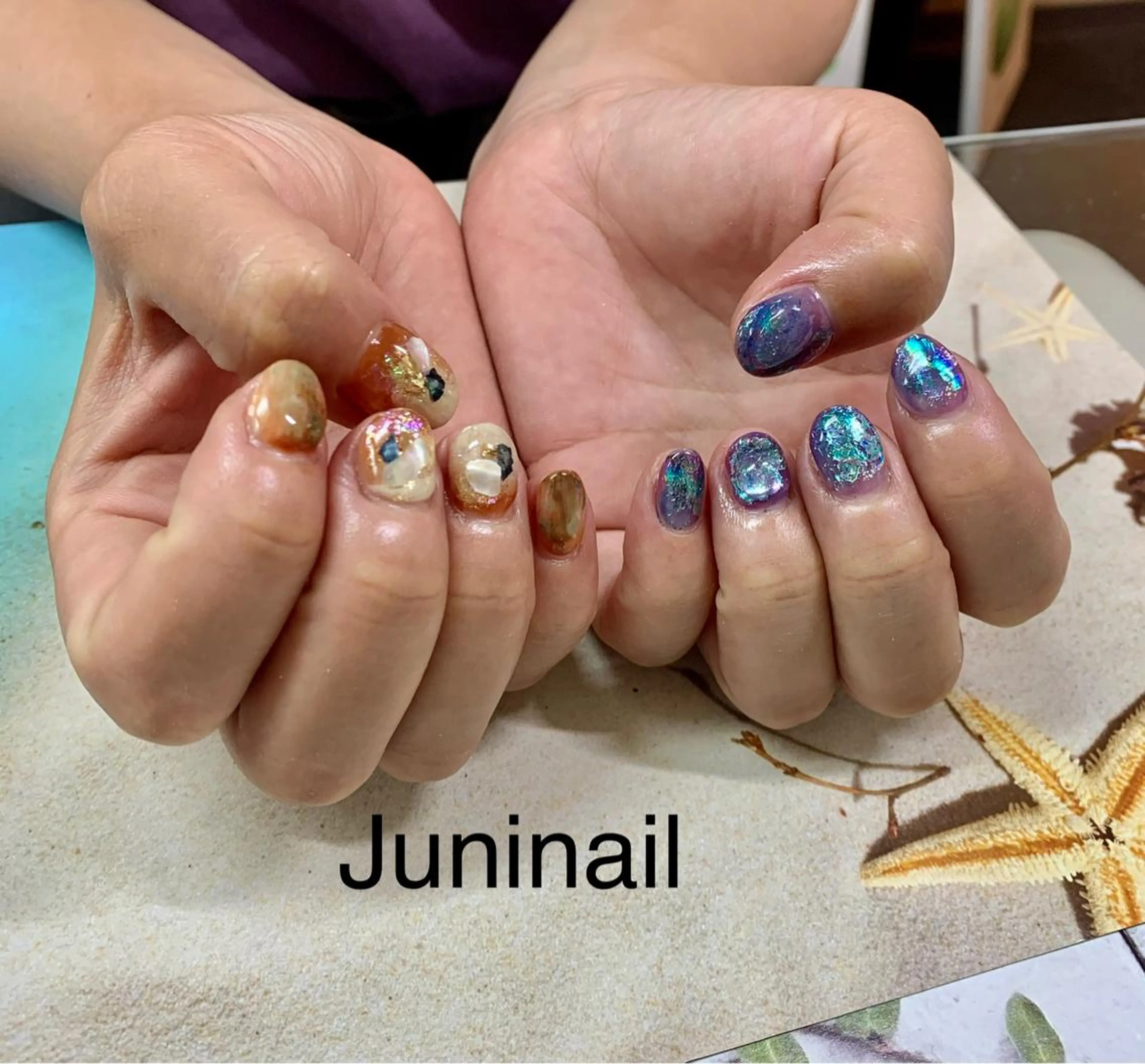 ネイル オーロラネイル クリアネイル フラッシュネイル フレンチネイル 氷ネイル・うるうるネイル ハンドネイル JuniNail韓国 ネイリストsuのネイルデザイン