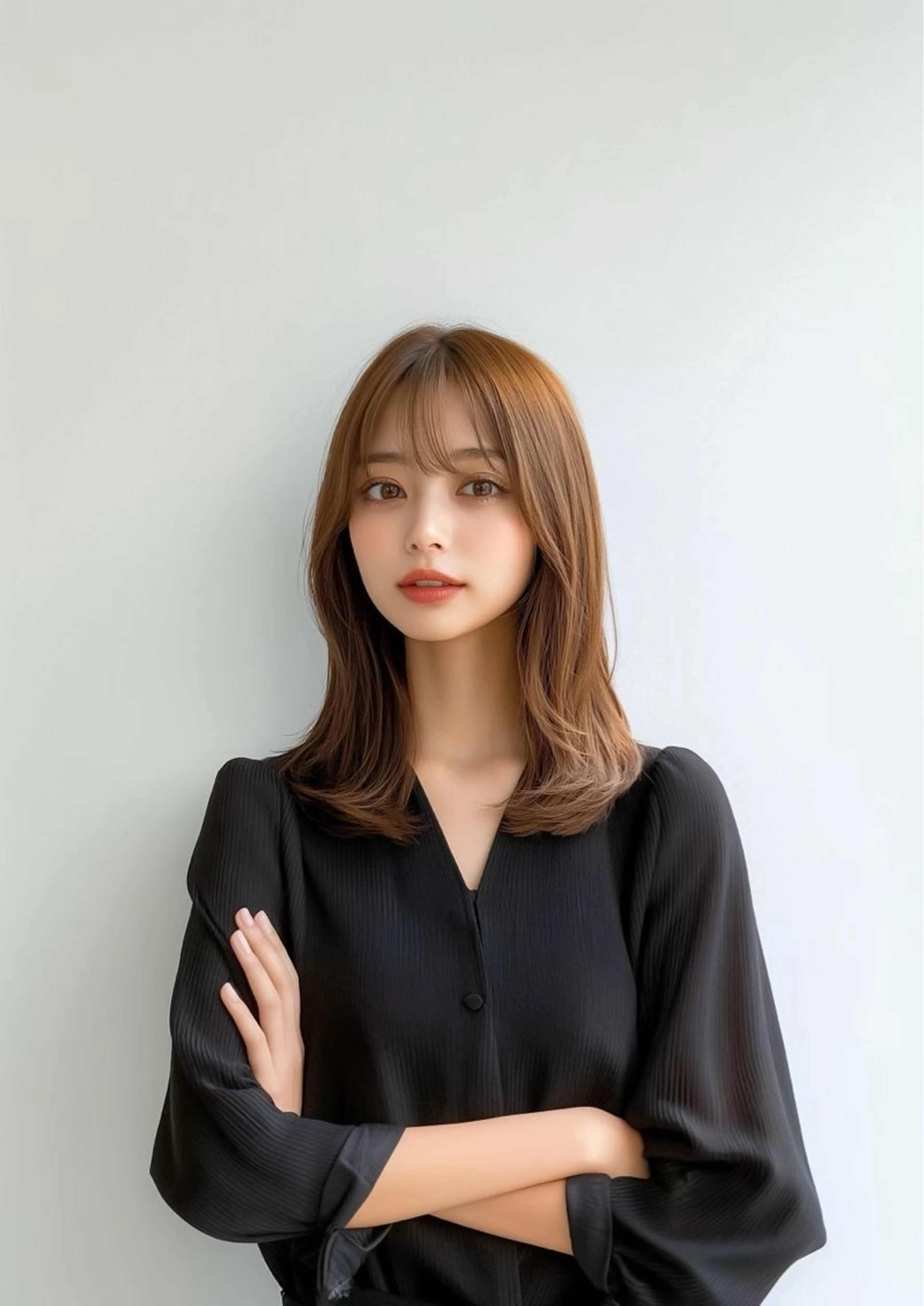 セミロング カラー ブリーチ ブリーチなしカラー 韓国風レイヤー特化 いくたのヘアスタイル