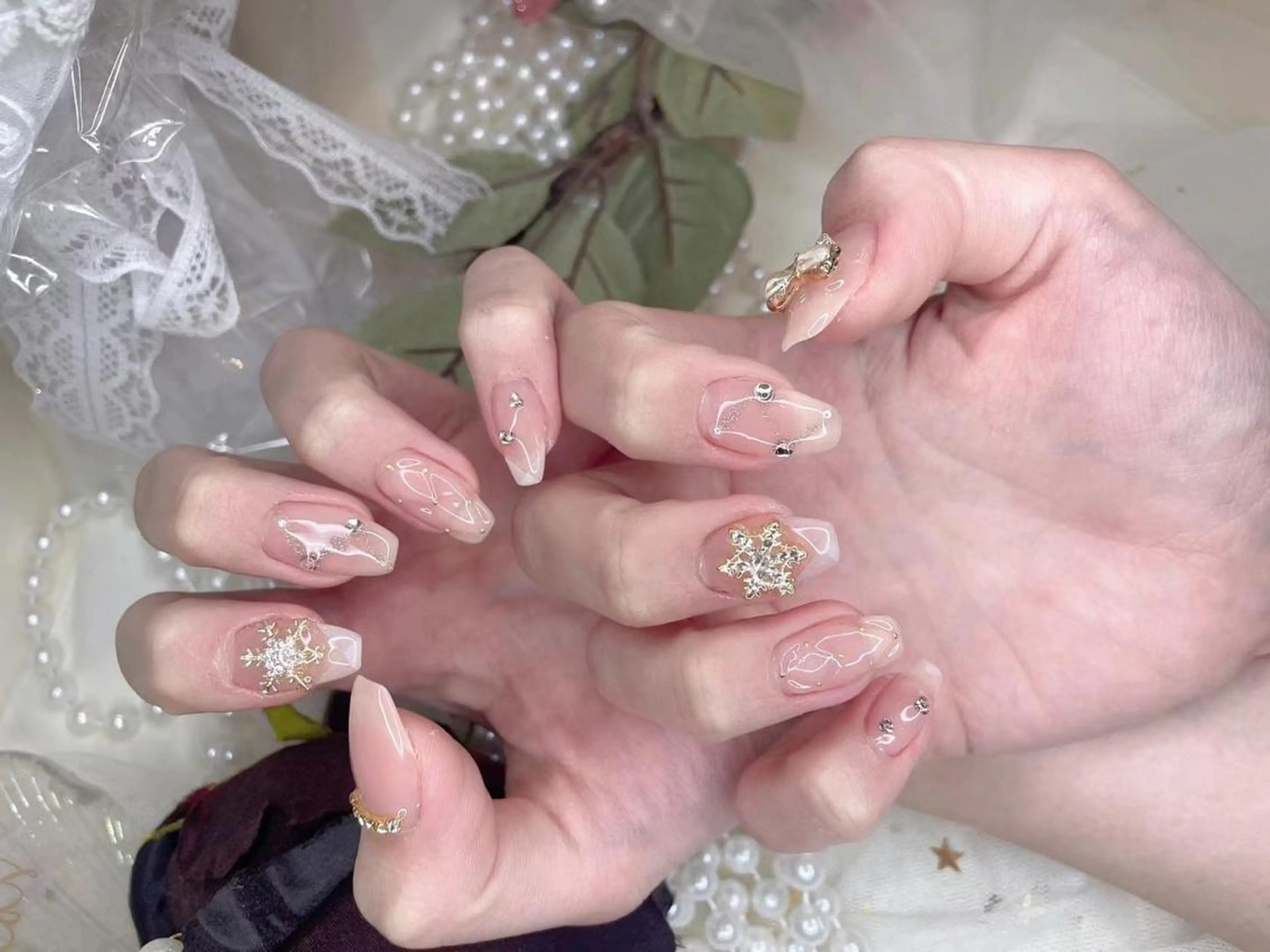 ネイル ピンク ストーンネイル Babarla Nailのネイルデザイン