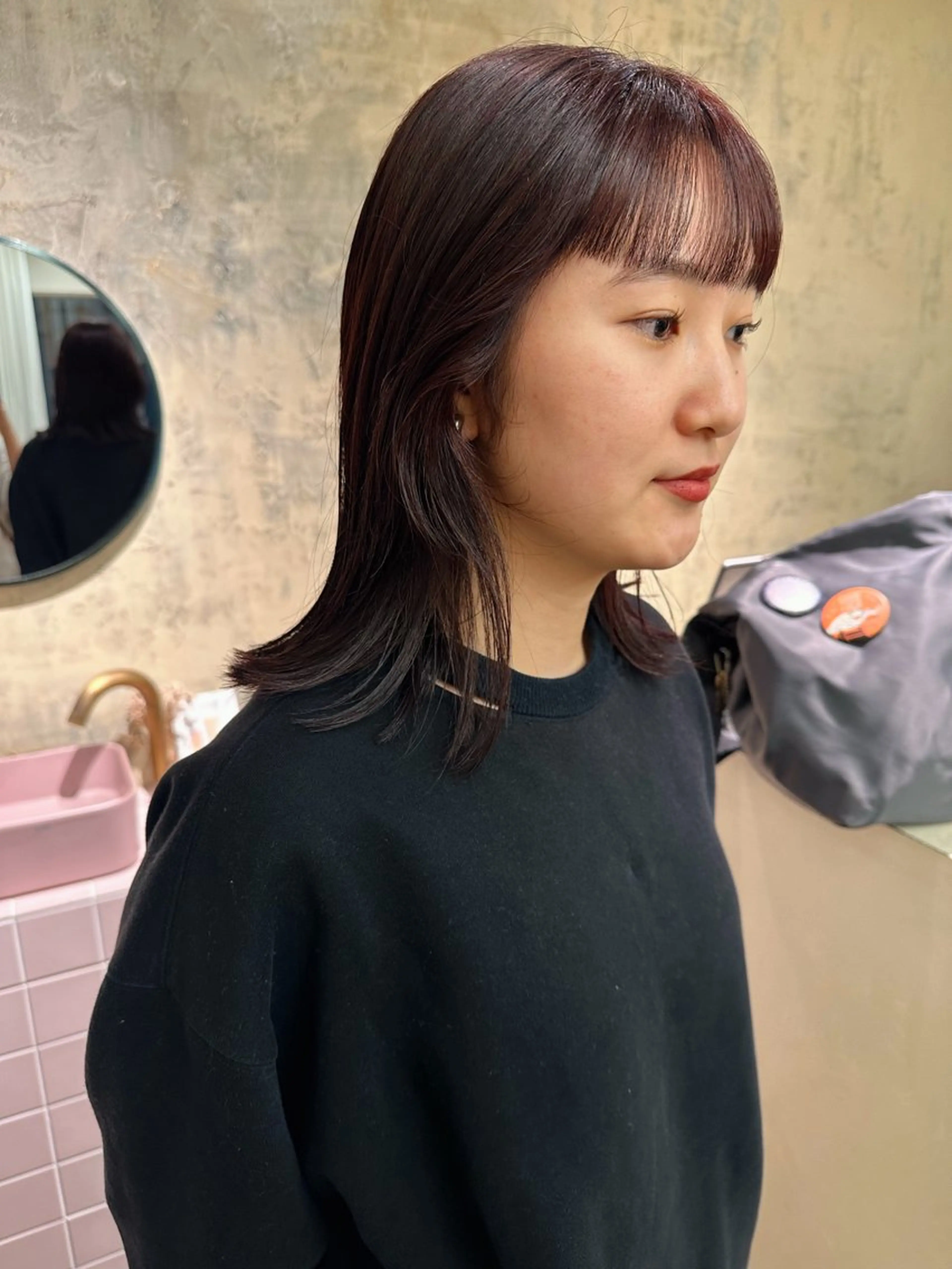 ミディアム カラー 黒髪 ブラウンカラー カット ヘアカラー トリートメント yupi🐈‍⬛ ベージュ/レイヤーのヘアスタイル