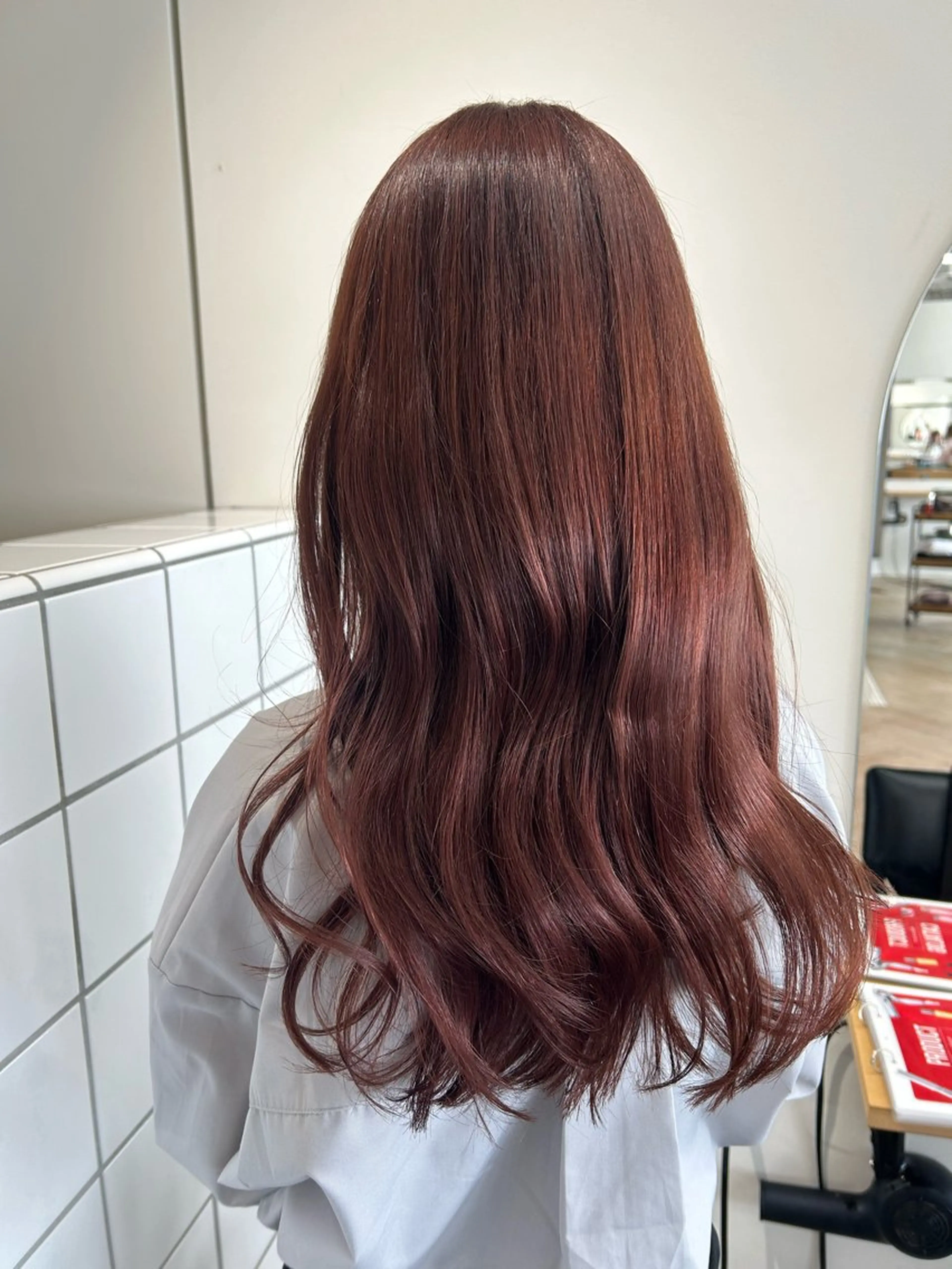 ロング ピンクブラウン ヘアカラー トリートメント 新潟/万代/レイヤー 韓国風/明間未来のヘアスタイル