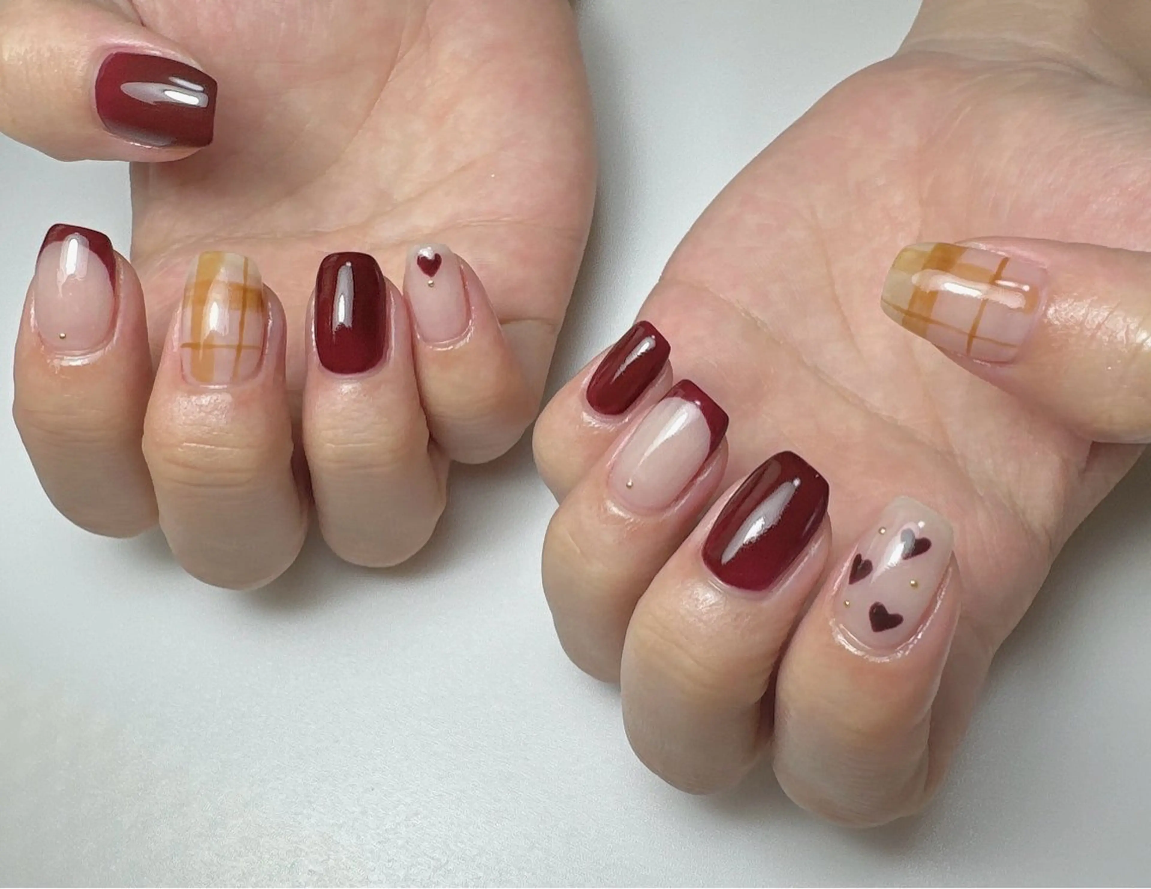 ネイル ボルドー ハート 白日-hakubi nail-のネイルデザイン