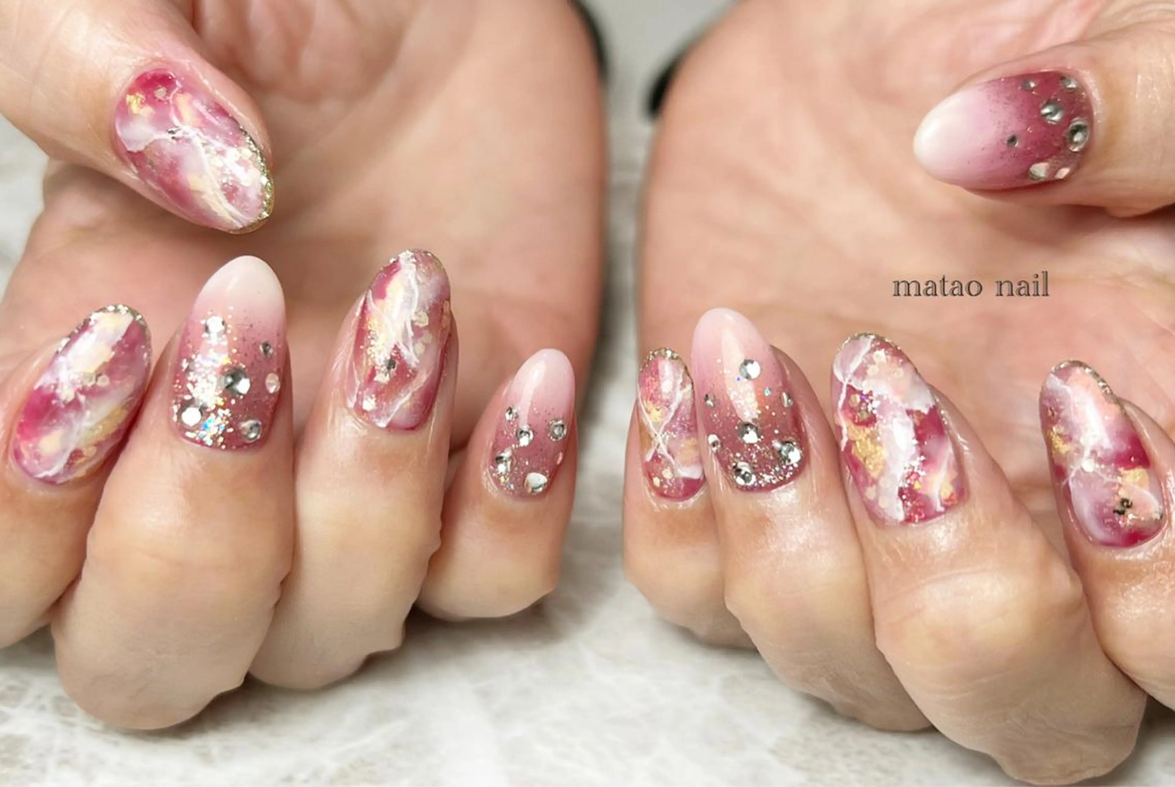 ネイル 大理石ネイル(マーブル) ピンク ハンドネイル フットネイル matao nailのネイルデザイン