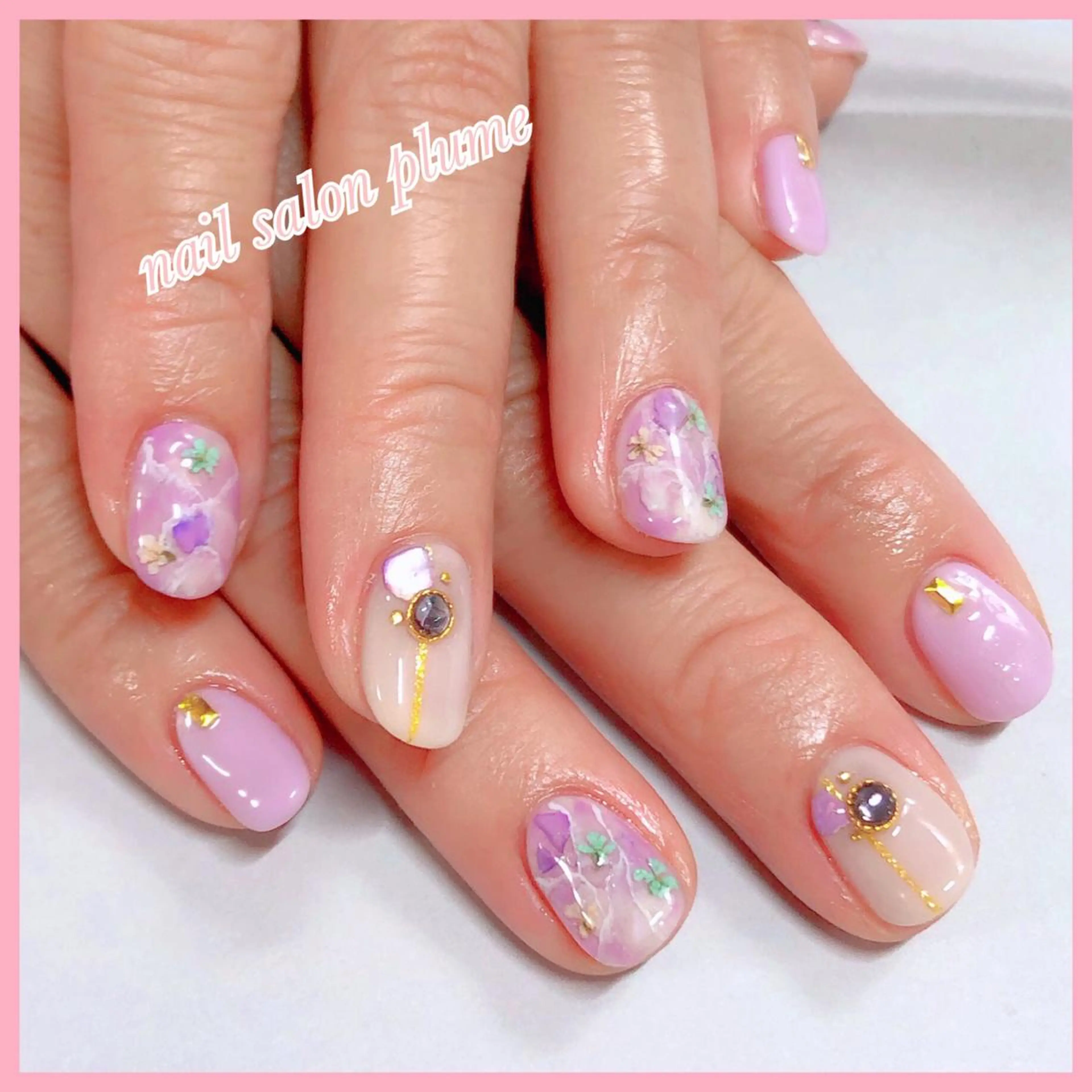 ネイル アートネイル フラワーネイル ガーリー ハート キラキラネイル ハンドネイル plume nail ☆韓国ネイルのネイルデザイン